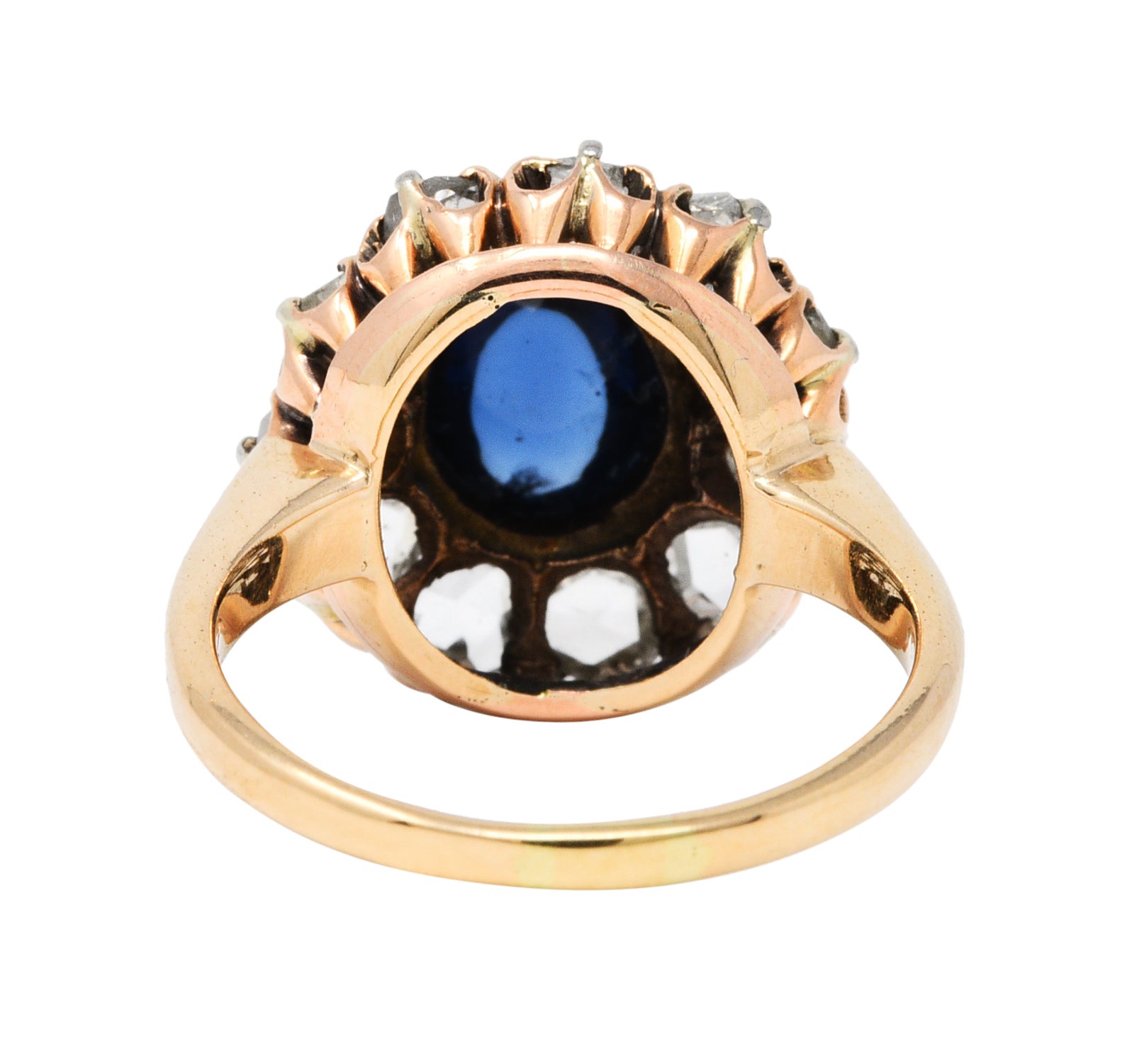 Victorian 2.50 CTW Sapphire Diamond 14 Karat Gold Cabochon Cluster RingRing - Wilson's Estate Jewelry