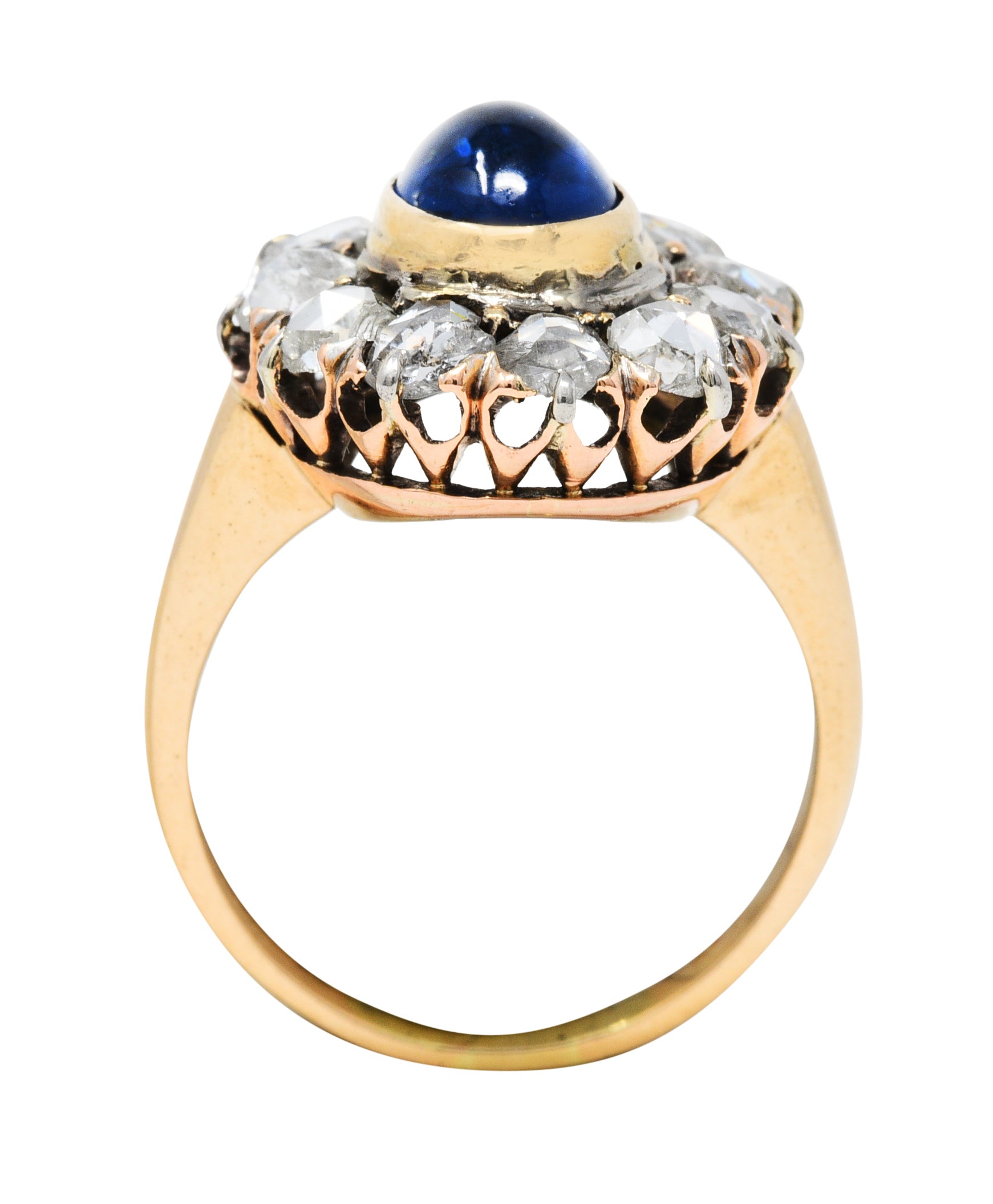 Victorian 2.50 CTW Sapphire Diamond 14 Karat Gold Cabochon Cluster RingRing - Wilson's Estate Jewelry