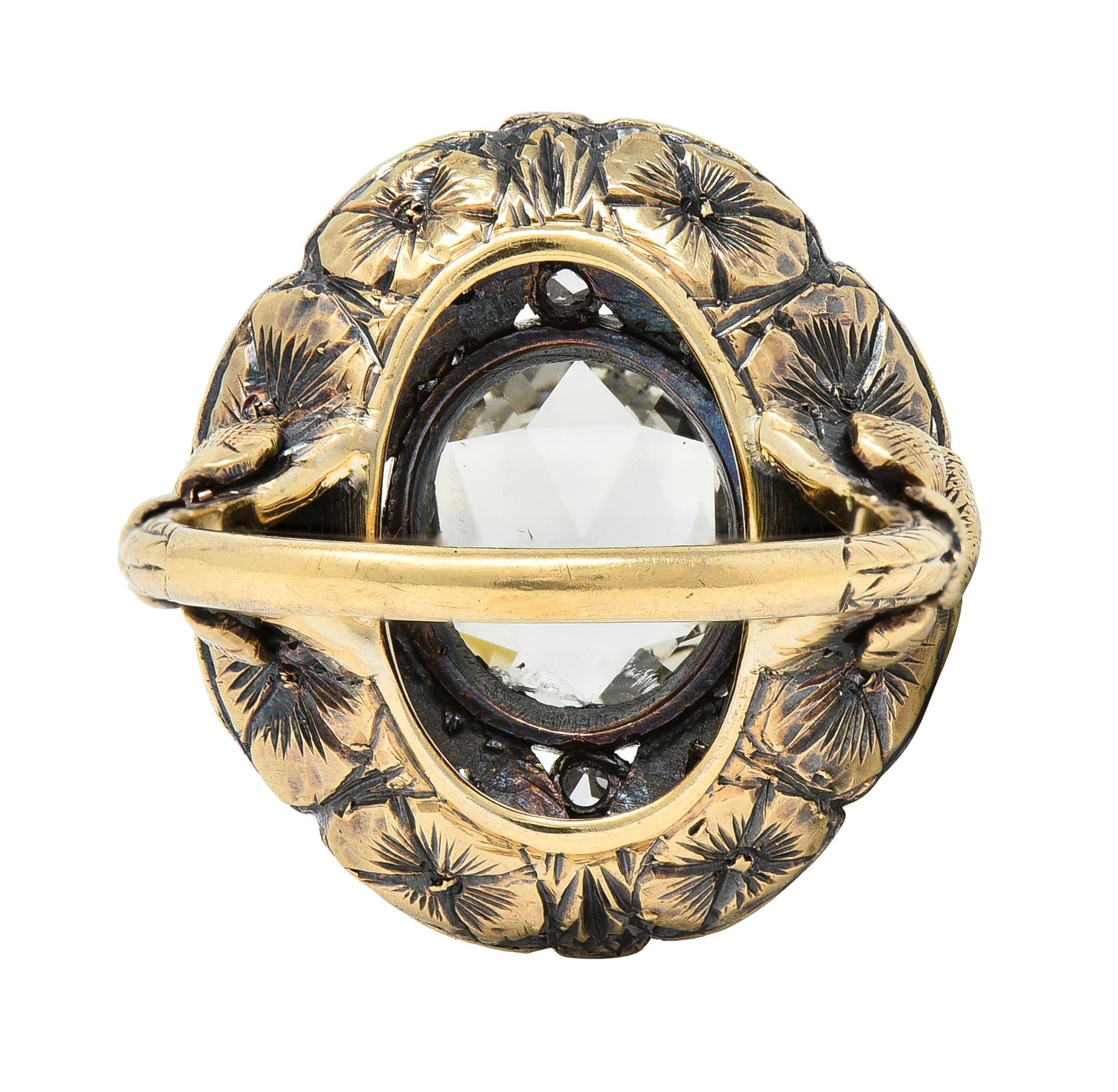 Arts & Crafts 1.26 CTW Rose Cut Diamond Silver-Topped 14 Karat Gold Floral Ring