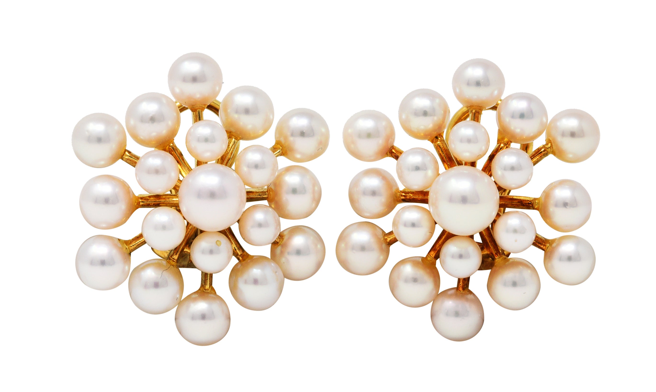 1960's Mikimoto Pearl 18 Karat Gold Burst Cluster EarringsEarrings - Wilson's Estate Jewelry