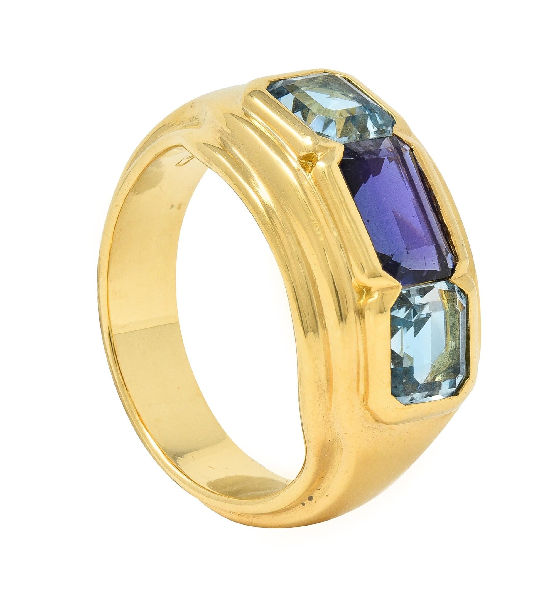 Bulgari 1980s 2.80 CTW Sapphire Aquamarine 18 Karat Gold Roma Vintage Band Ring