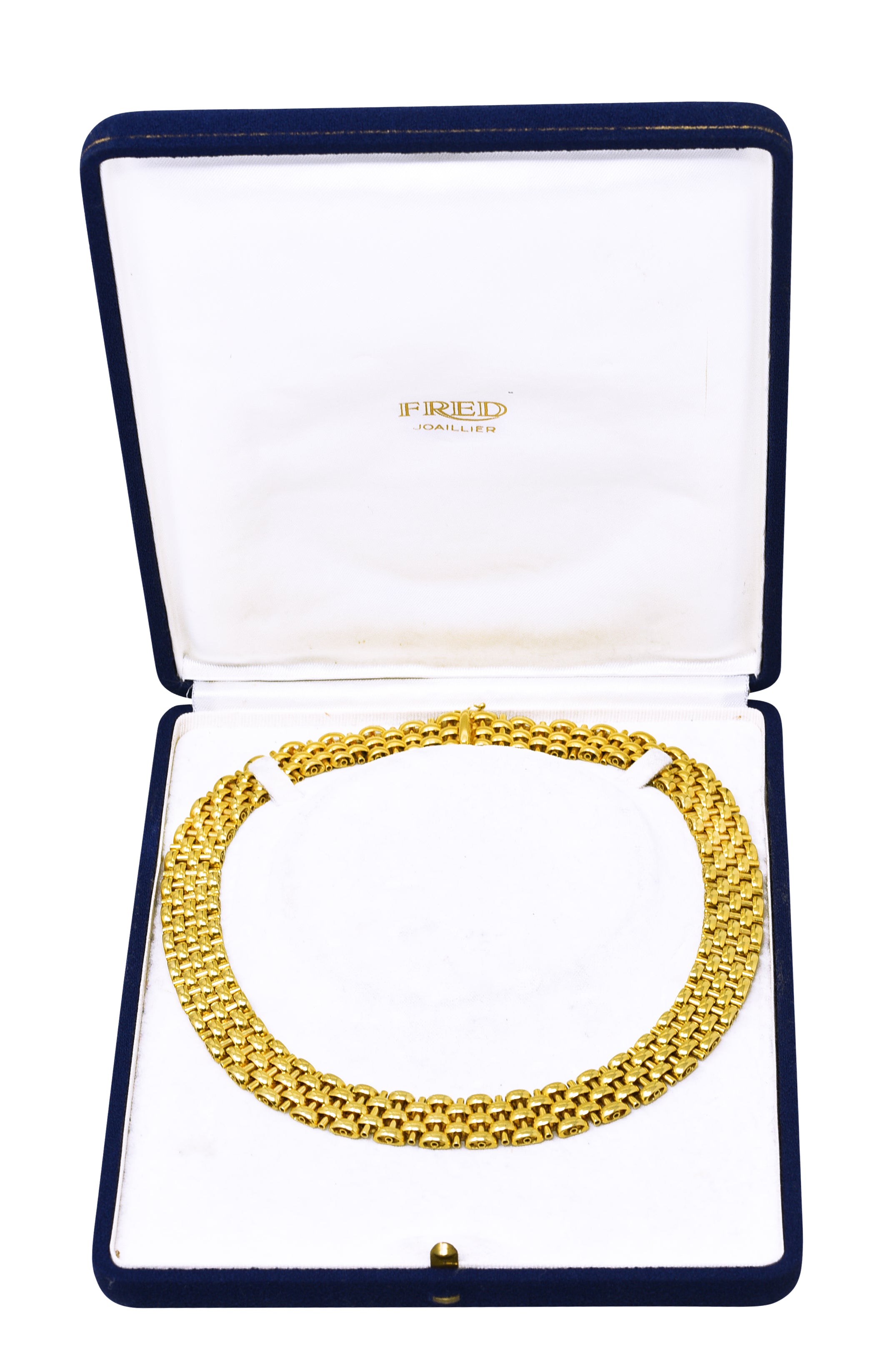 Fred Joaillerie 1960's 18 Karat Yellow Gold Woven Link Vintage Collar Necklace Wilson's Estate Jewelry