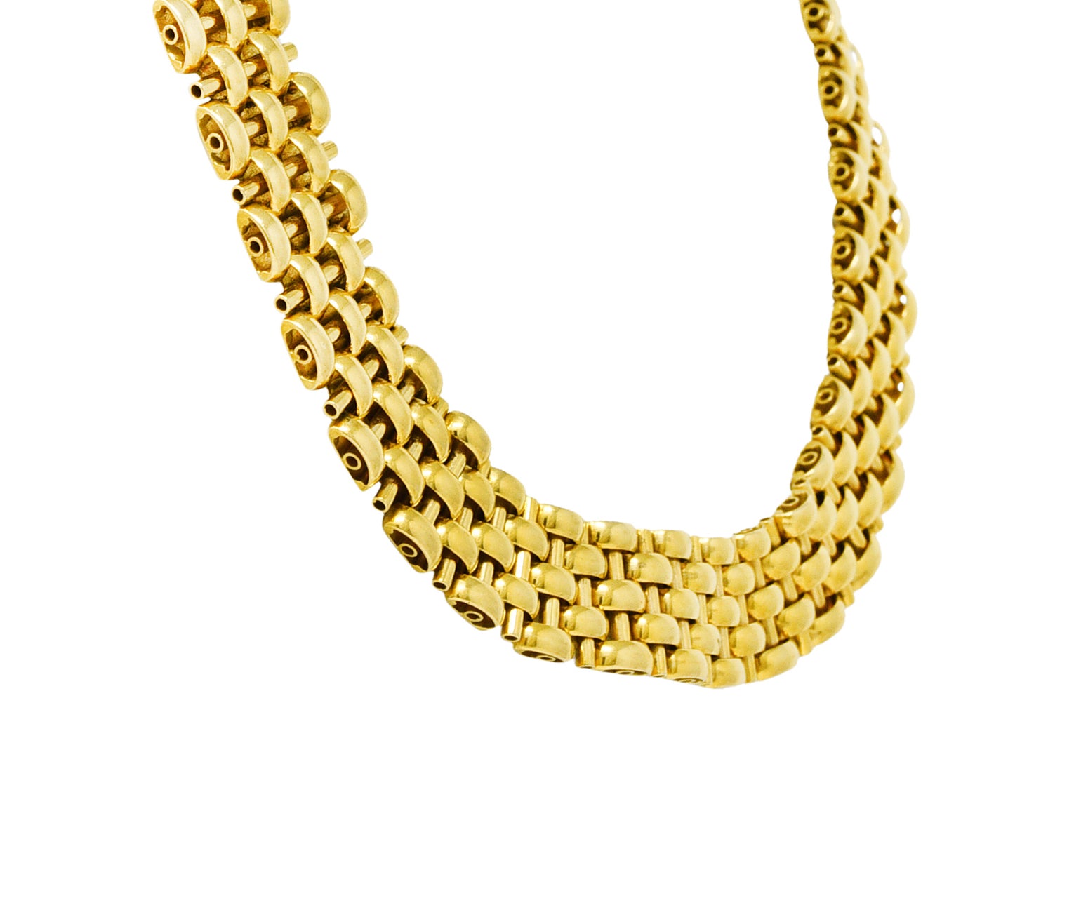 Fred Joaillerie 1960's 18 Karat Yellow Gold Woven Link Vintage Collar Necklace Wilson's Estate Jewelry