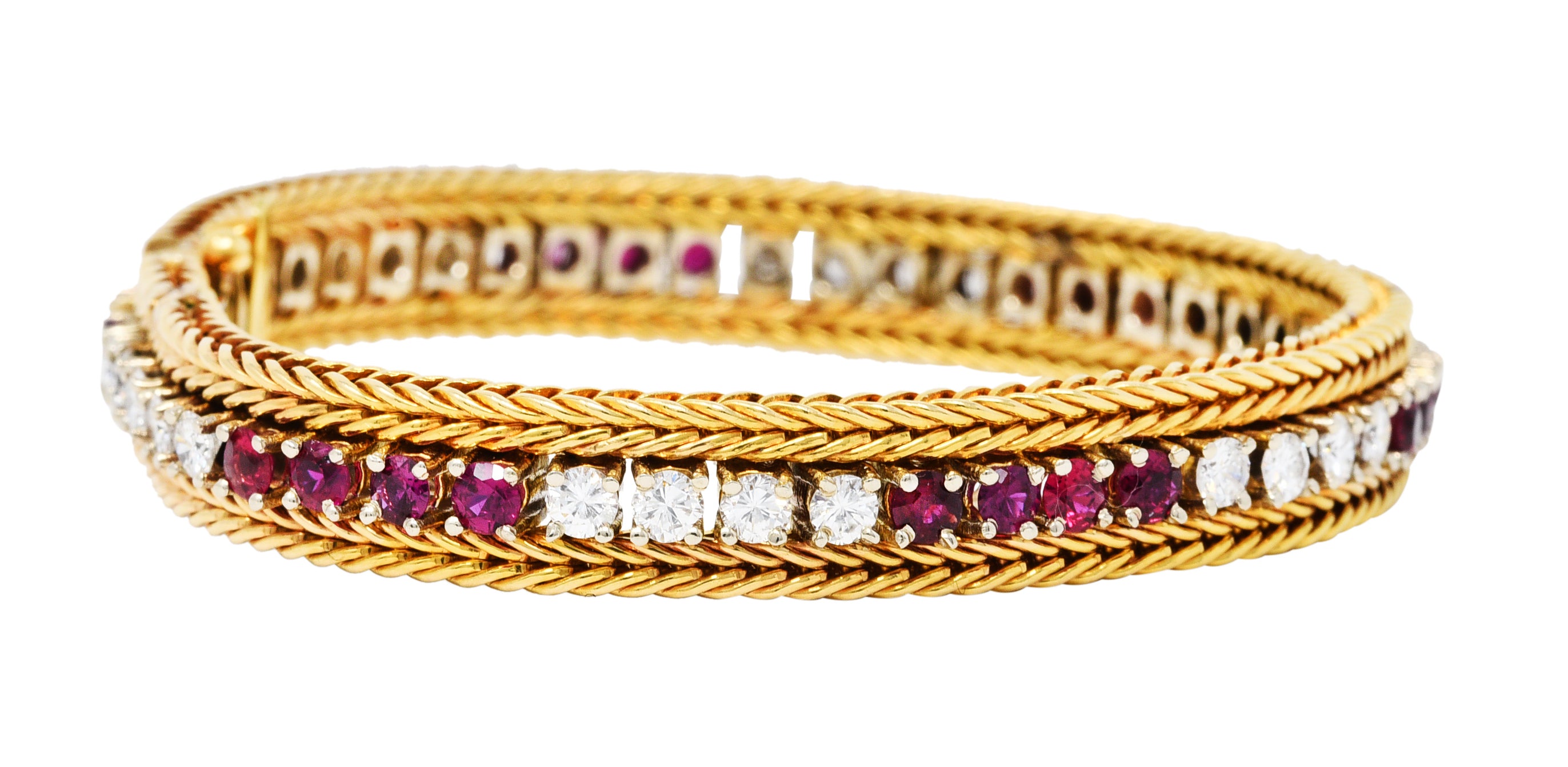 Vintage 5.00 CTW Diamond Ruby 18 Karat Two-Tone Gold Wheat Line Braceletbracelet - Wilson's Estate Jewelry