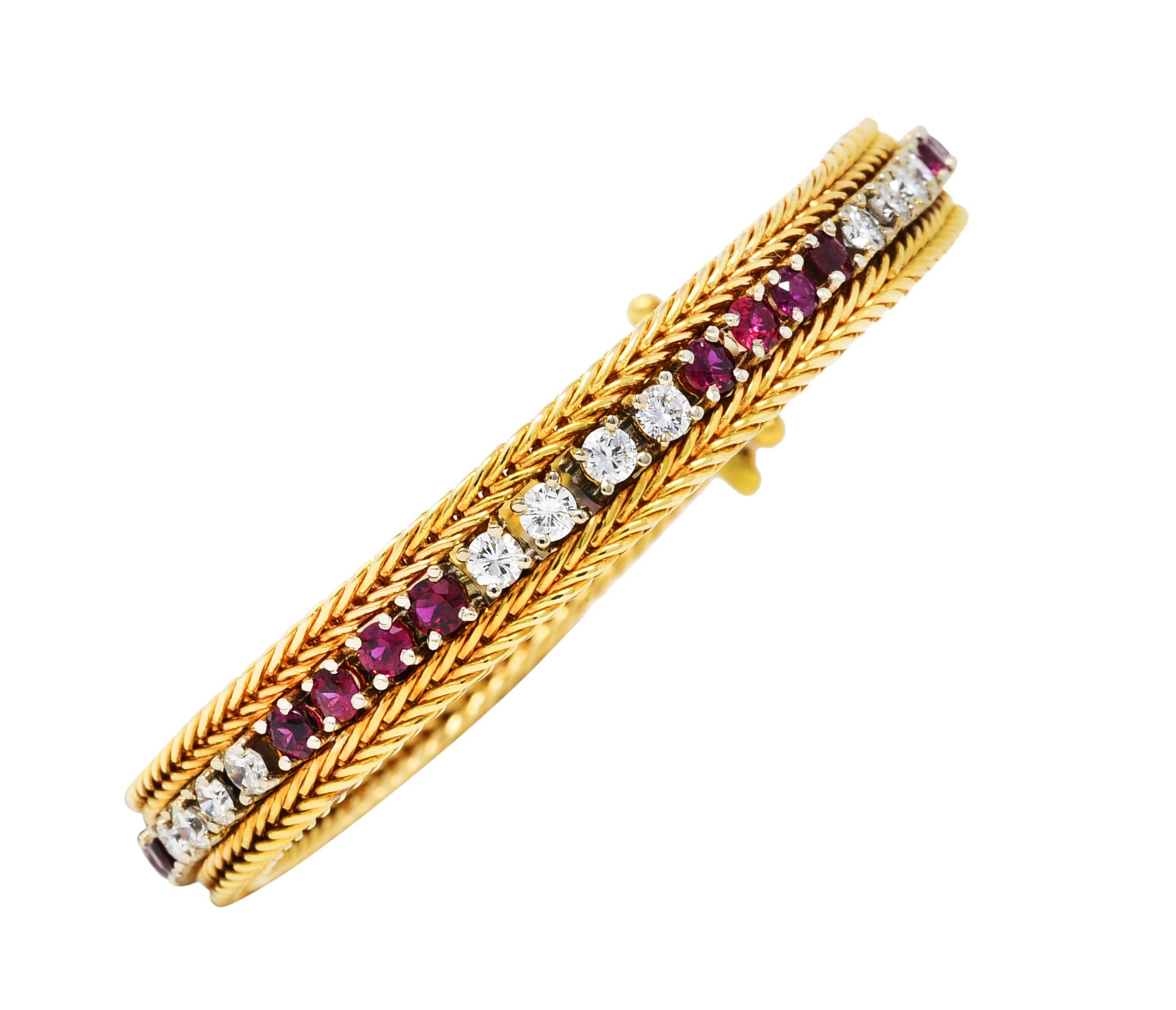 Vintage 5.00 CTW Diamond Ruby 18 Karat Two-Tone Gold Wheat Line Braceletbracelet - Wilson's Estate Jewelry