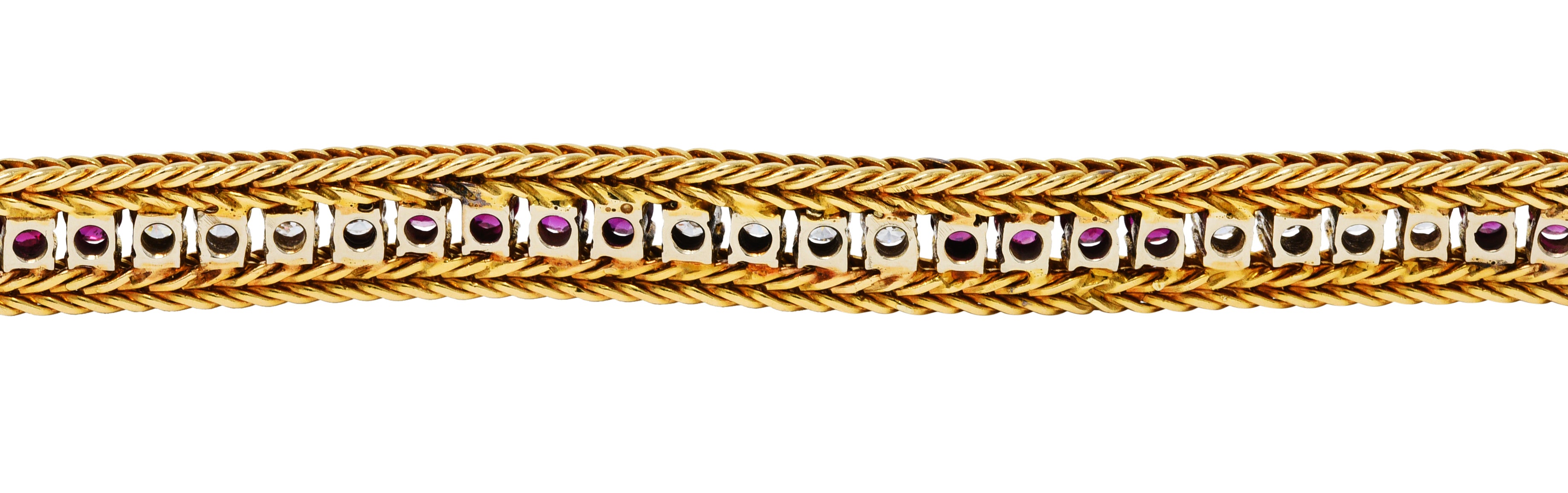 Vintage 5.00 CTW Diamond Ruby 18 Karat Two-Tone Gold Wheat Line Braceletbracelet - Wilson's Estate Jewelry