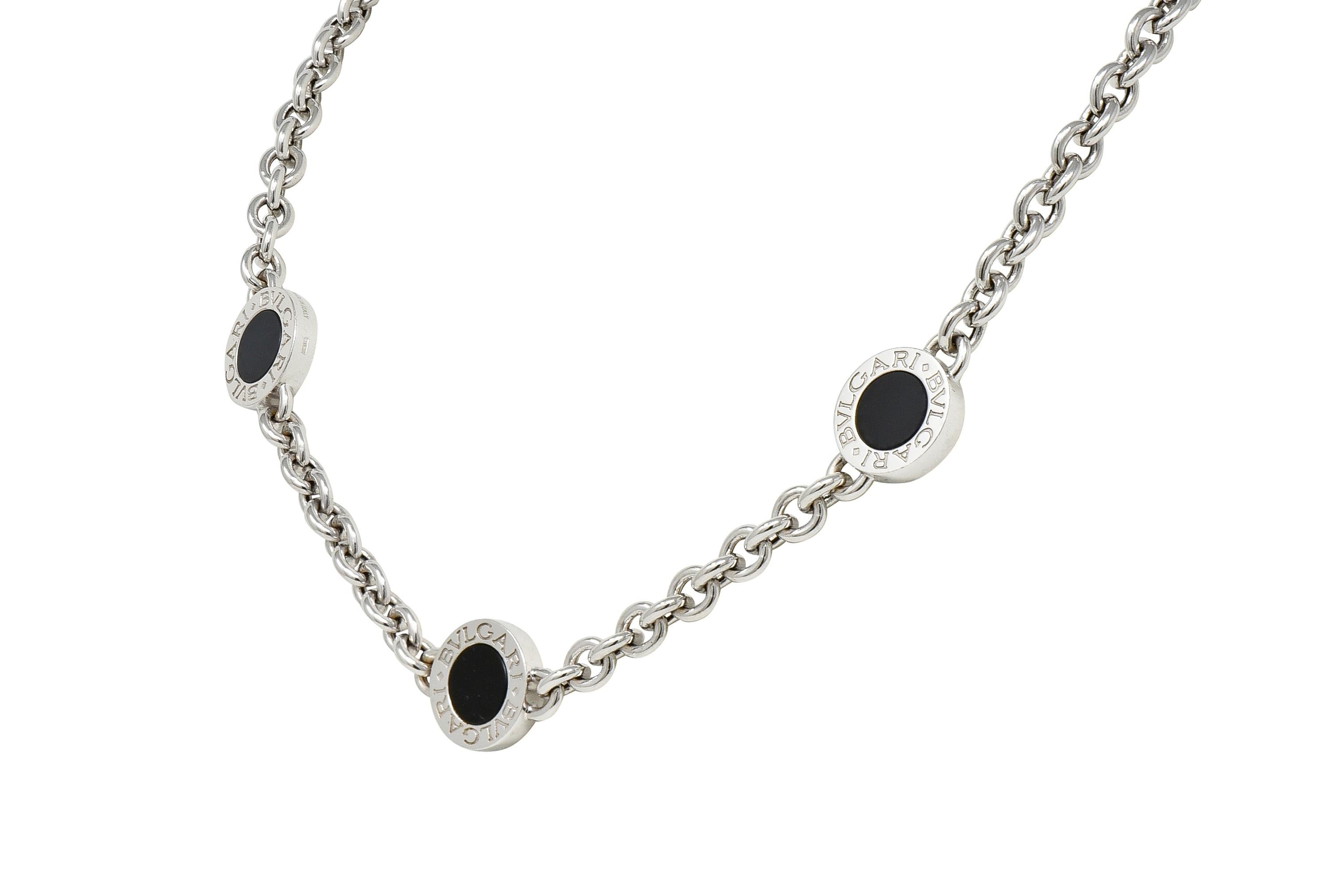 Bulgari 1990's Onyx 18 Karat White Gold Chain Link Vintage Station Necklace