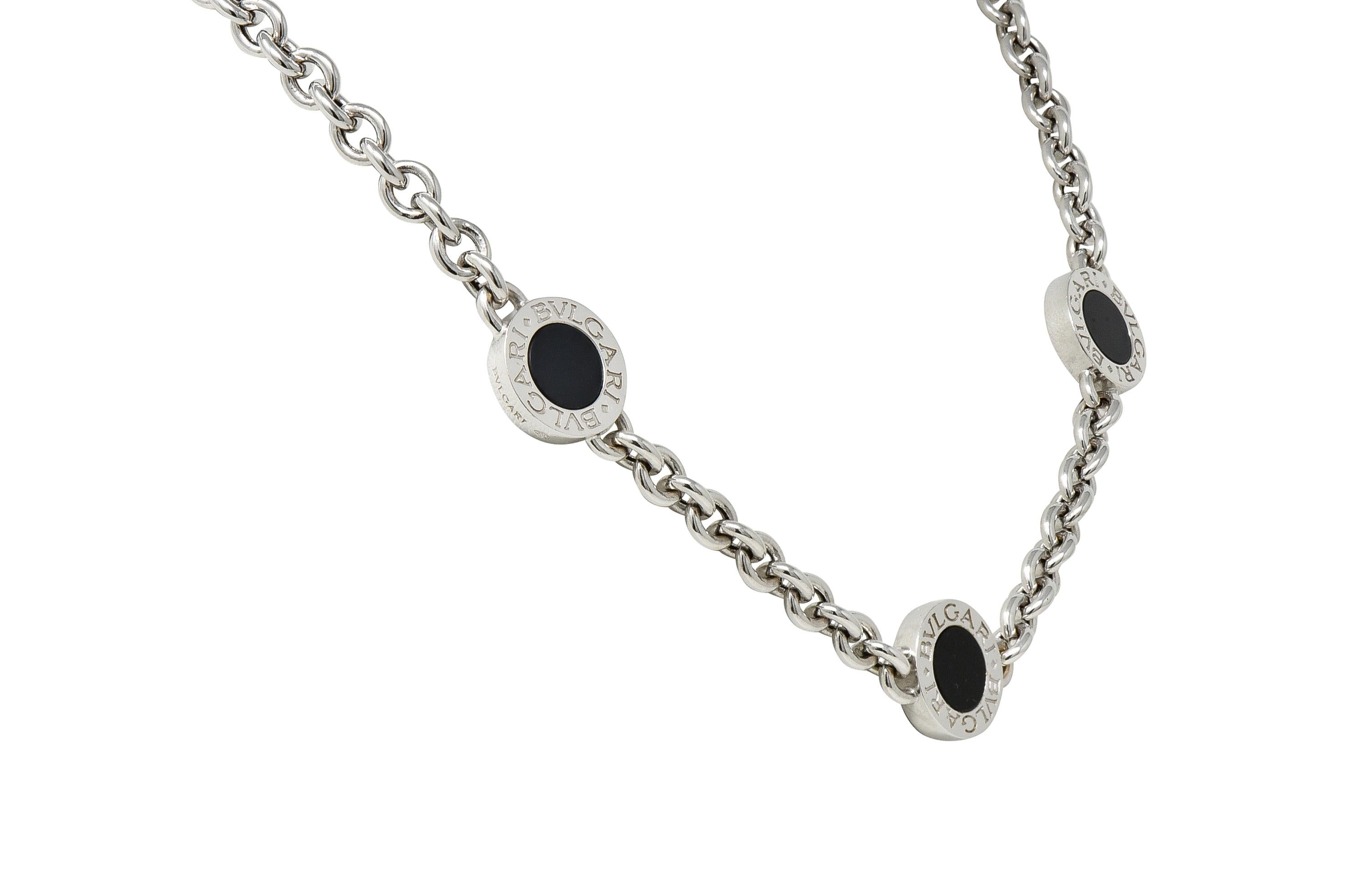 Bulgari 1990's Onyx 18 Karat White Gold Chain Link Vintage Station Necklace