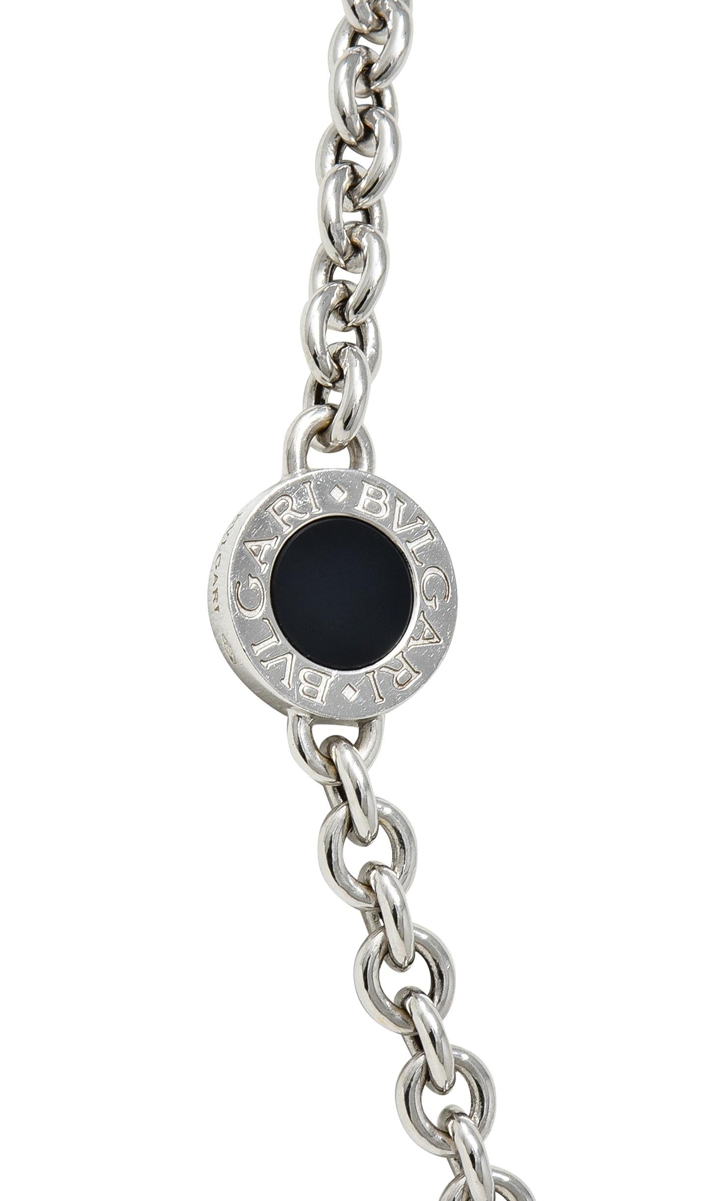 Bulgari 1990's Onyx 18 Karat White Gold Chain Link Vintage Station Necklace