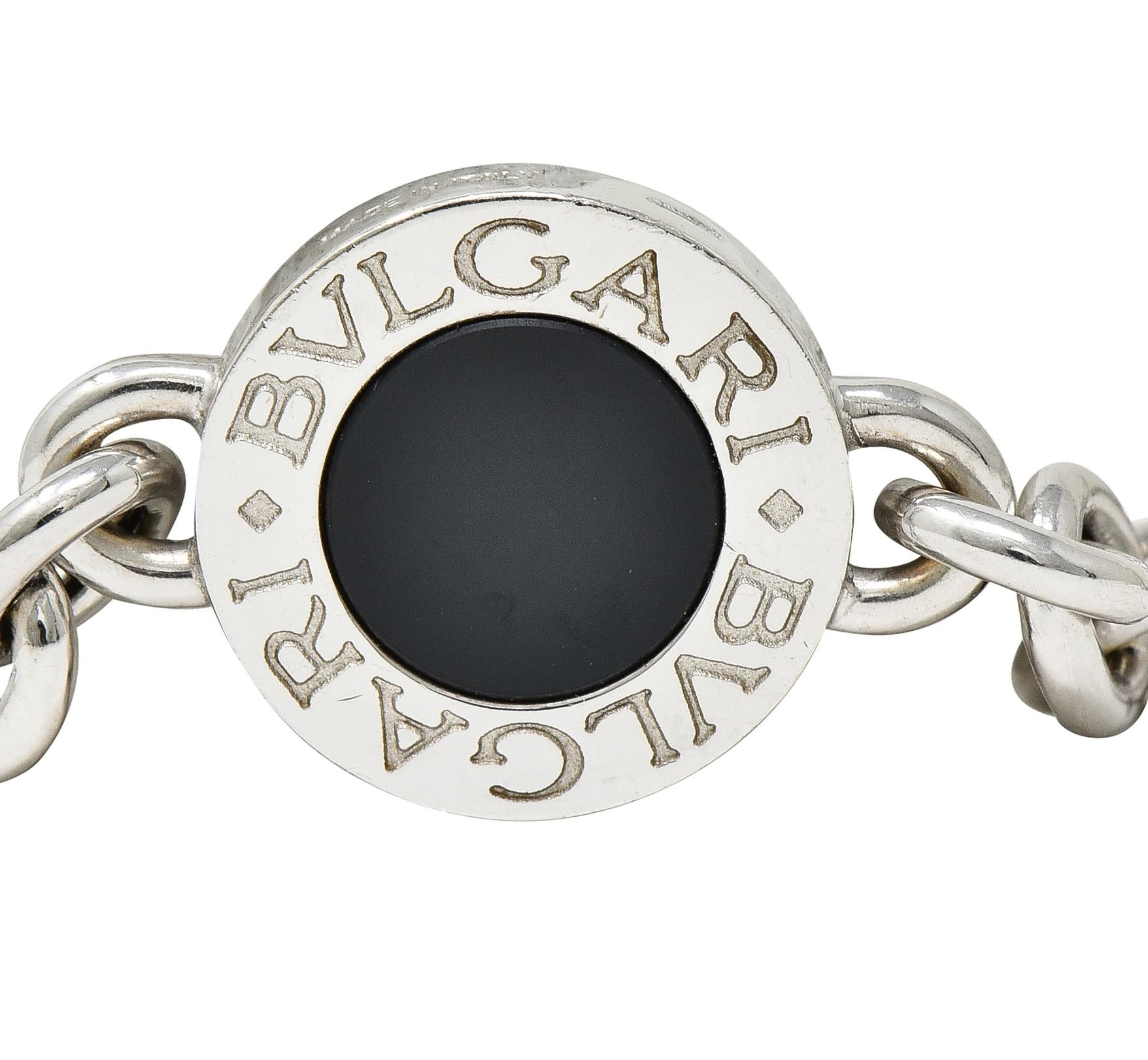 Bulgari 1990's Onyx 18 Karat White Gold Chain Link Vintage Station Necklace