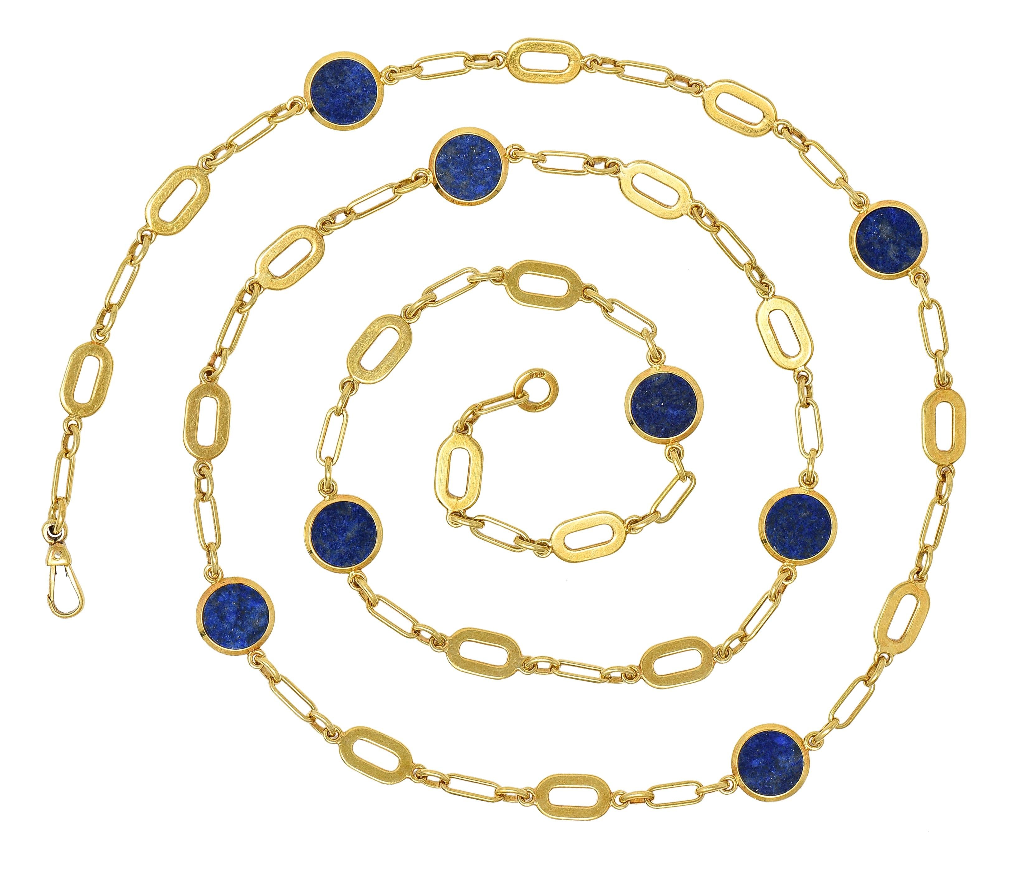 1970's Lapis Lazuli 18 Karat Yellow Gold Vintage Station Link Chain Necklace