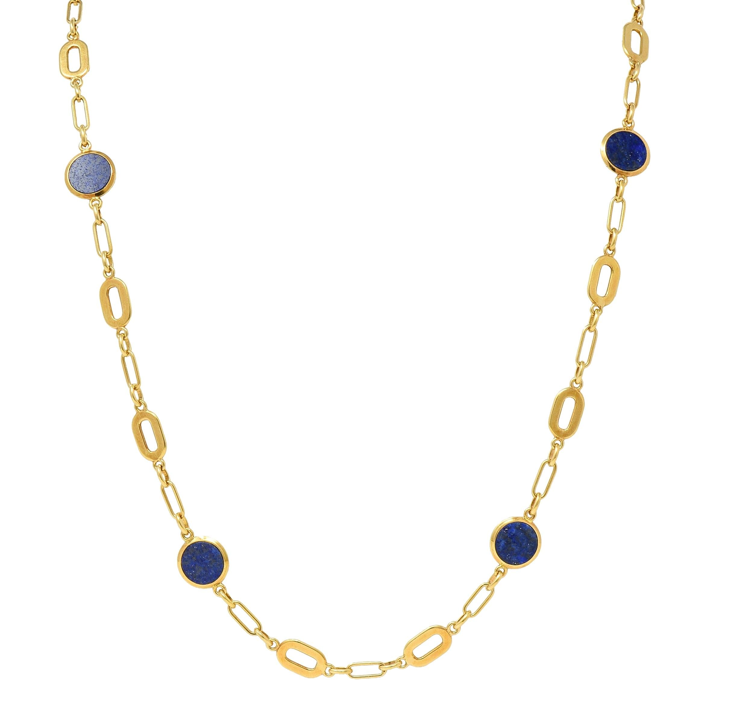 1970's Lapis Lazuli 18 Karat Yellow Gold Vintage Station Link Chain Necklace