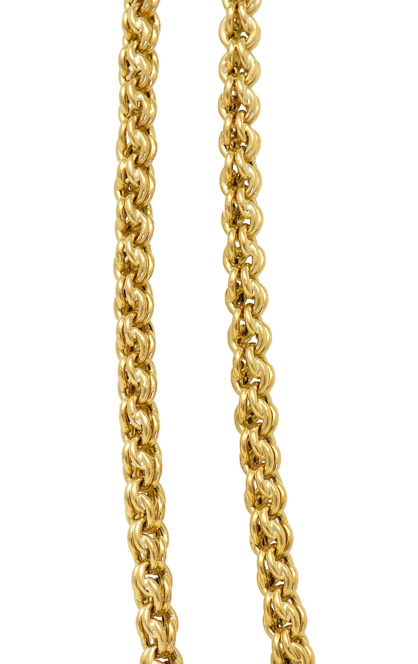 Victorian French 18 Karat Yellow Gold Double Cable Link Fob Chain Necklace