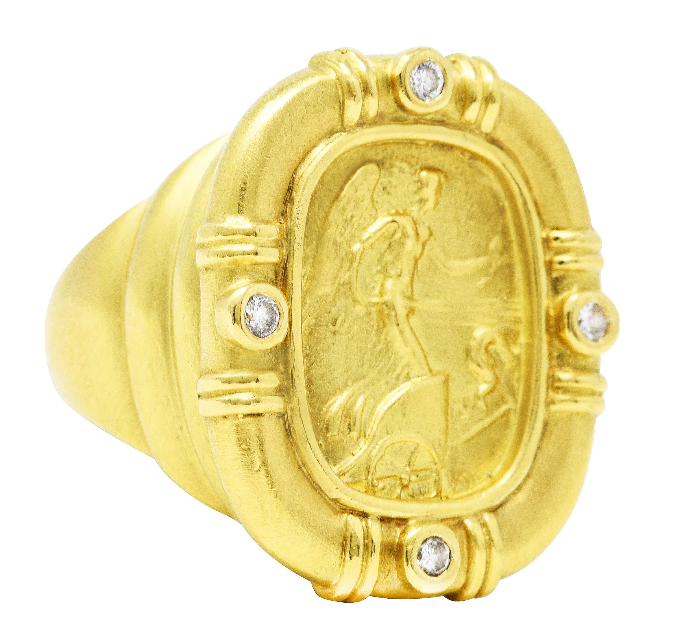 SeidenGang Vintage Diamond 18 Karat Yellow Gold Classic Nike Cameo Ring Wilson's Antique & Estate Jewelry