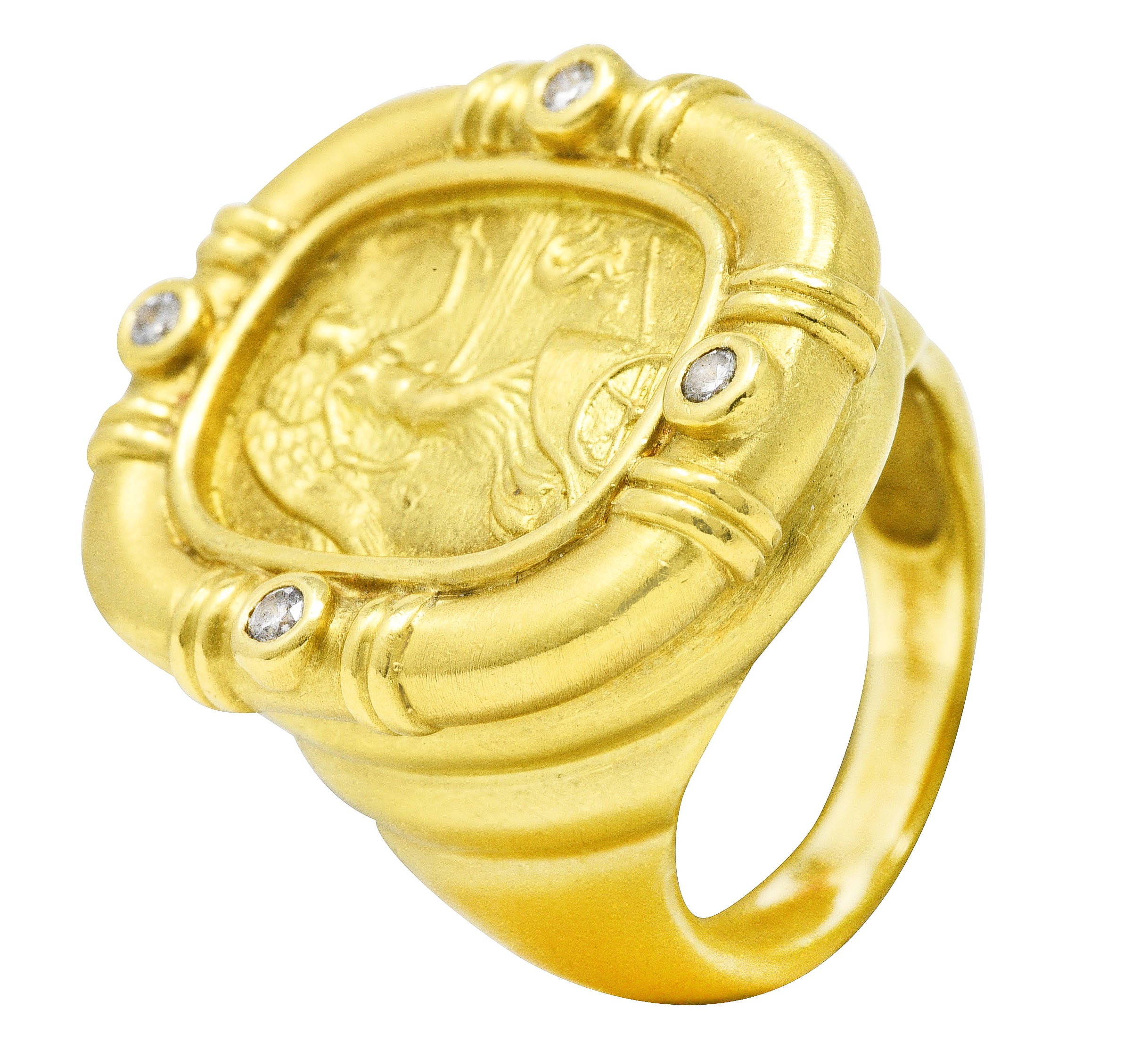 SeidenGang Vintage Diamond 18 Karat Yellow Gold Classic Nike Cameo Ring Wilson's Antique & Estate Jewelry