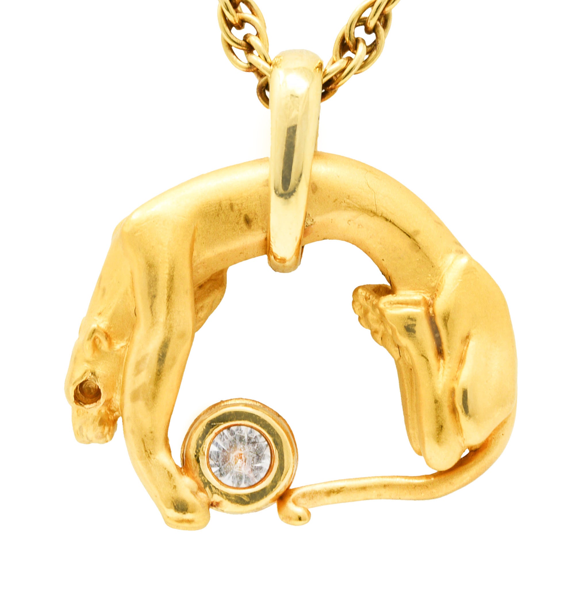 Carrera Y Carrera Diamond 18 Karat Yellow Gold Panther Pendant Necklace Wilson's Antique & Estate Jewelry