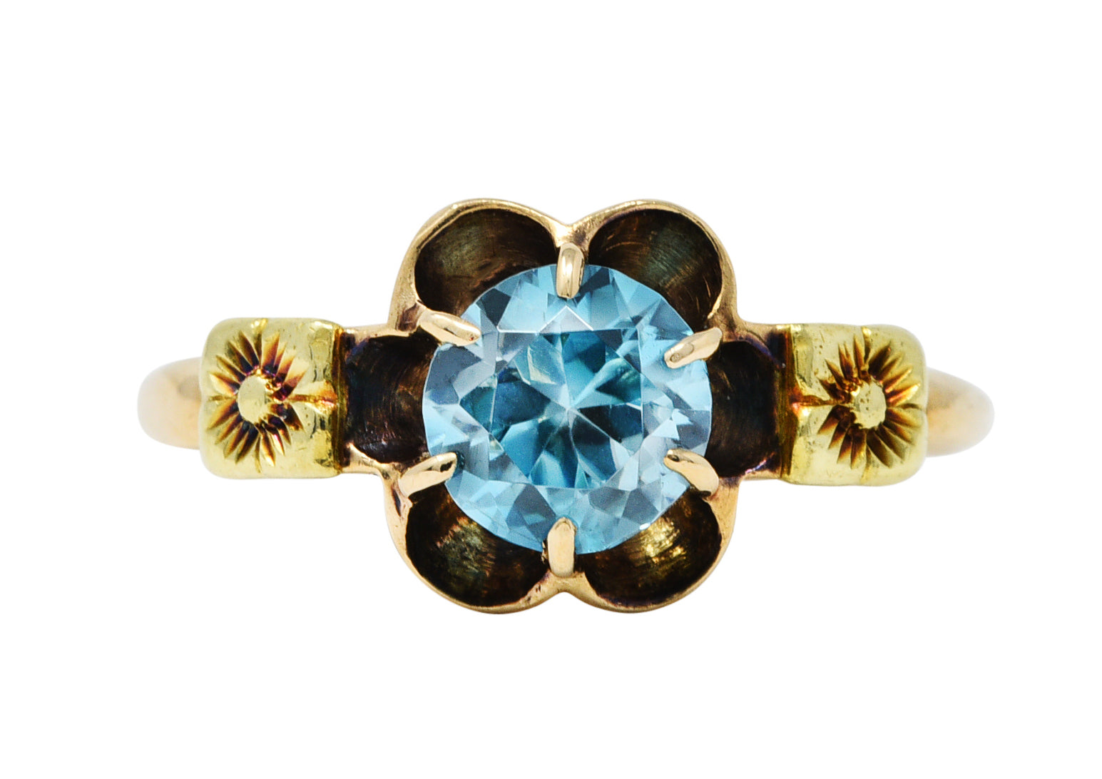 Art Deco Zircon 14 Karat Two-Tone Gold Blossom RingRing - Wilson's Estate Jewelry