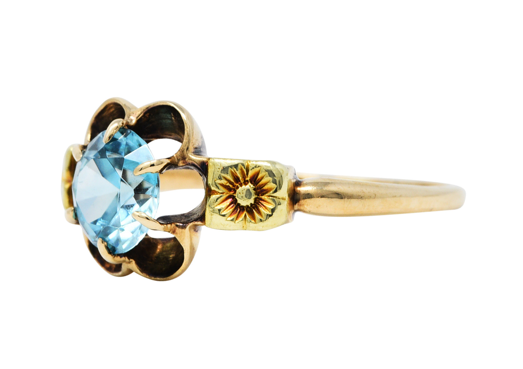 Art Deco Zircon 14 Karat Two-Tone Gold Blossom RingRing - Wilson's Estate Jewelry