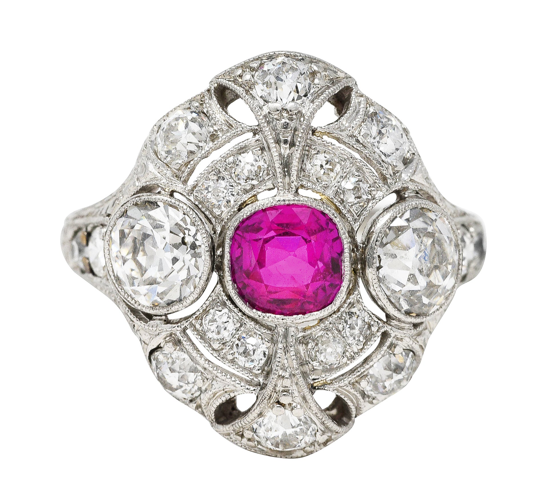 1930's Art Deco 3.18 CTW Ruby Diamond Platinum Dinner Ring Wilson's Estate Jewelry