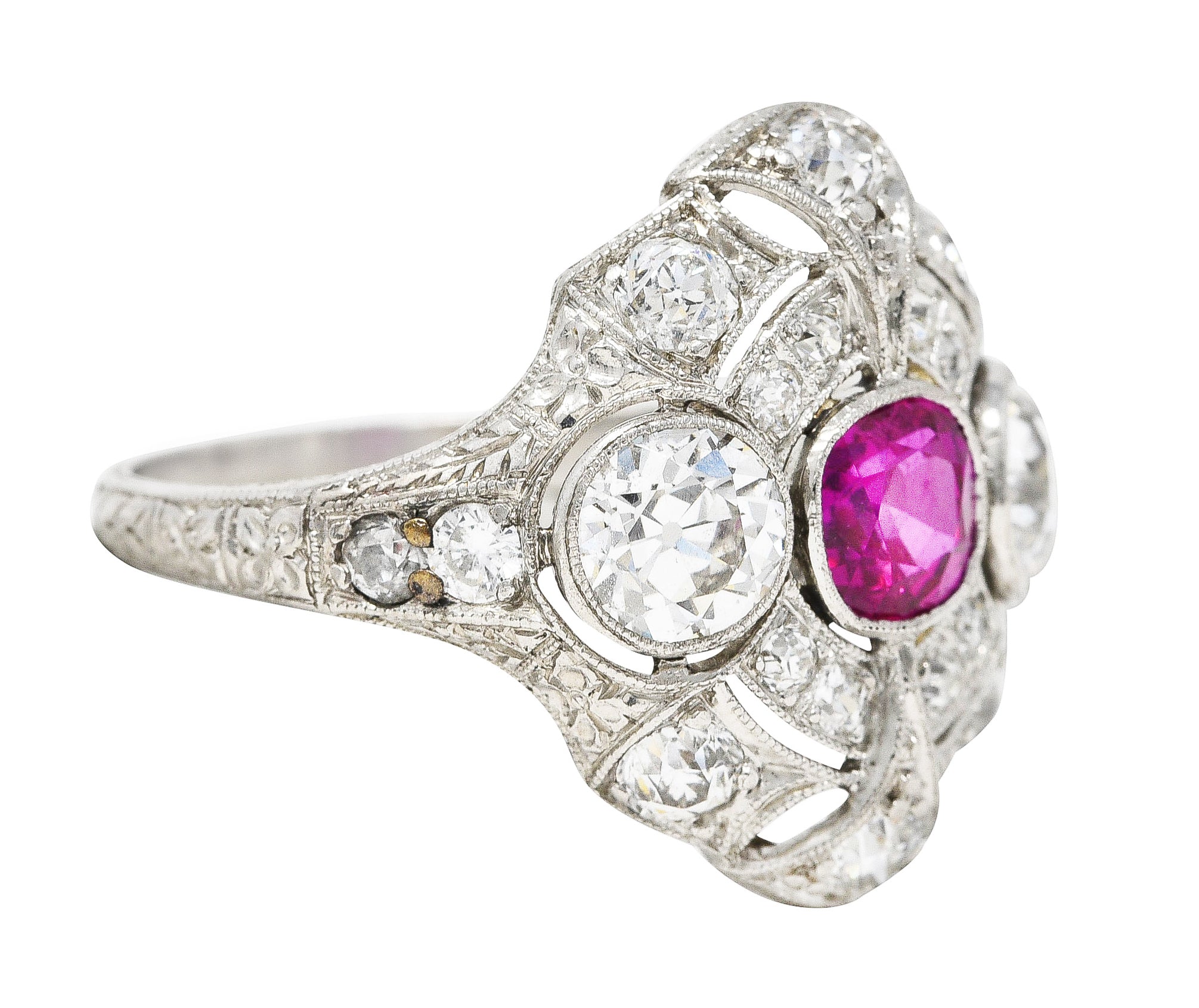 1930's Art Deco 3.18 CTW Ruby Diamond Platinum Dinner Ring Wilson's Estate Jewelry