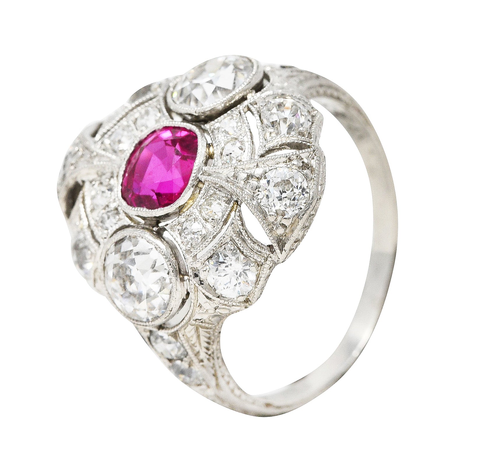 1930's Art Deco 3.18 CTW Ruby Diamond Platinum Dinner Ring Wilson's Estate Jewelry