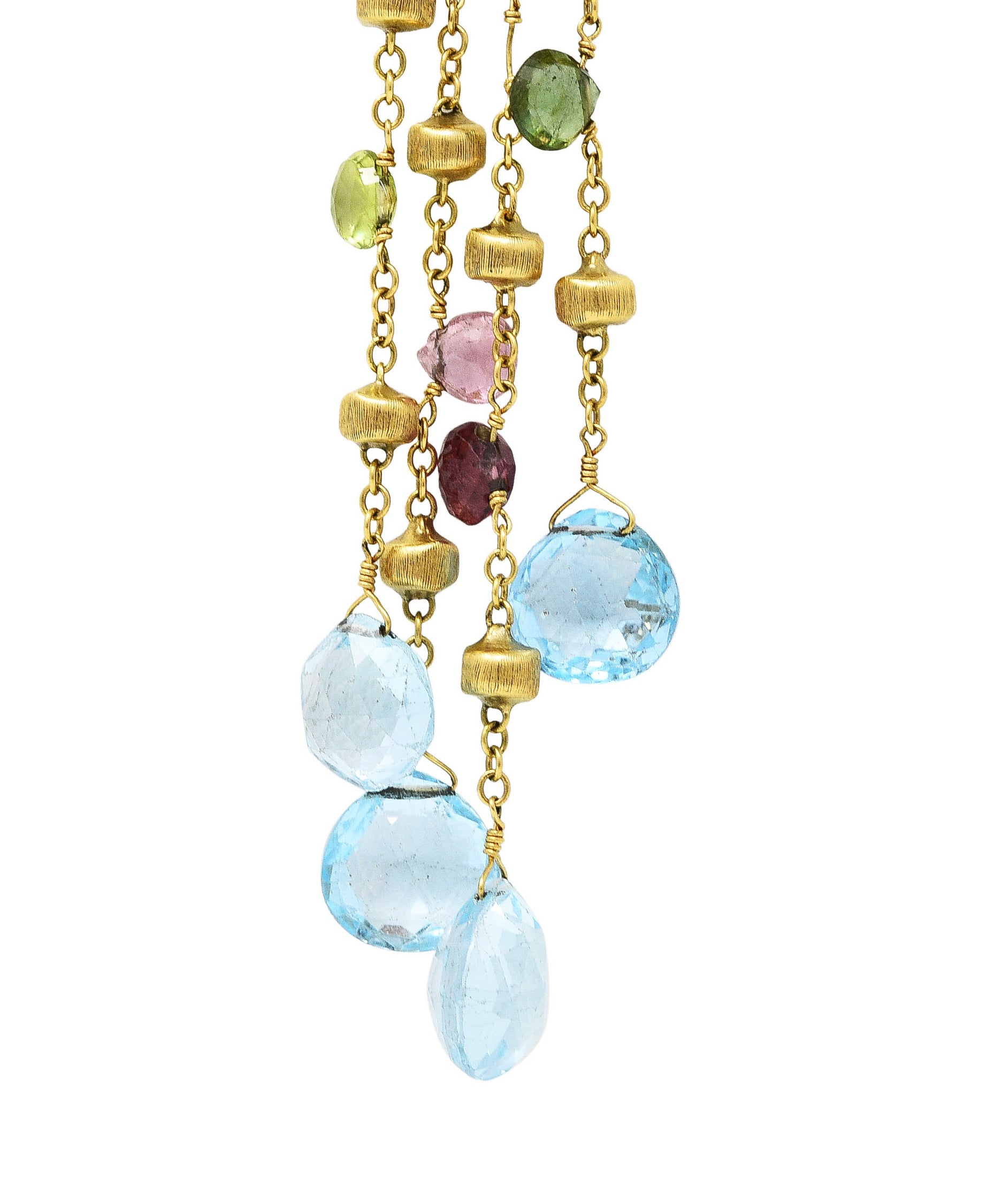 Marco Bicego Contemporary Multi-Gem Diamond 18 Karat Two-Tone Gold Paradise Lariate Tassel Necklace Wilson's Estate Jewelry