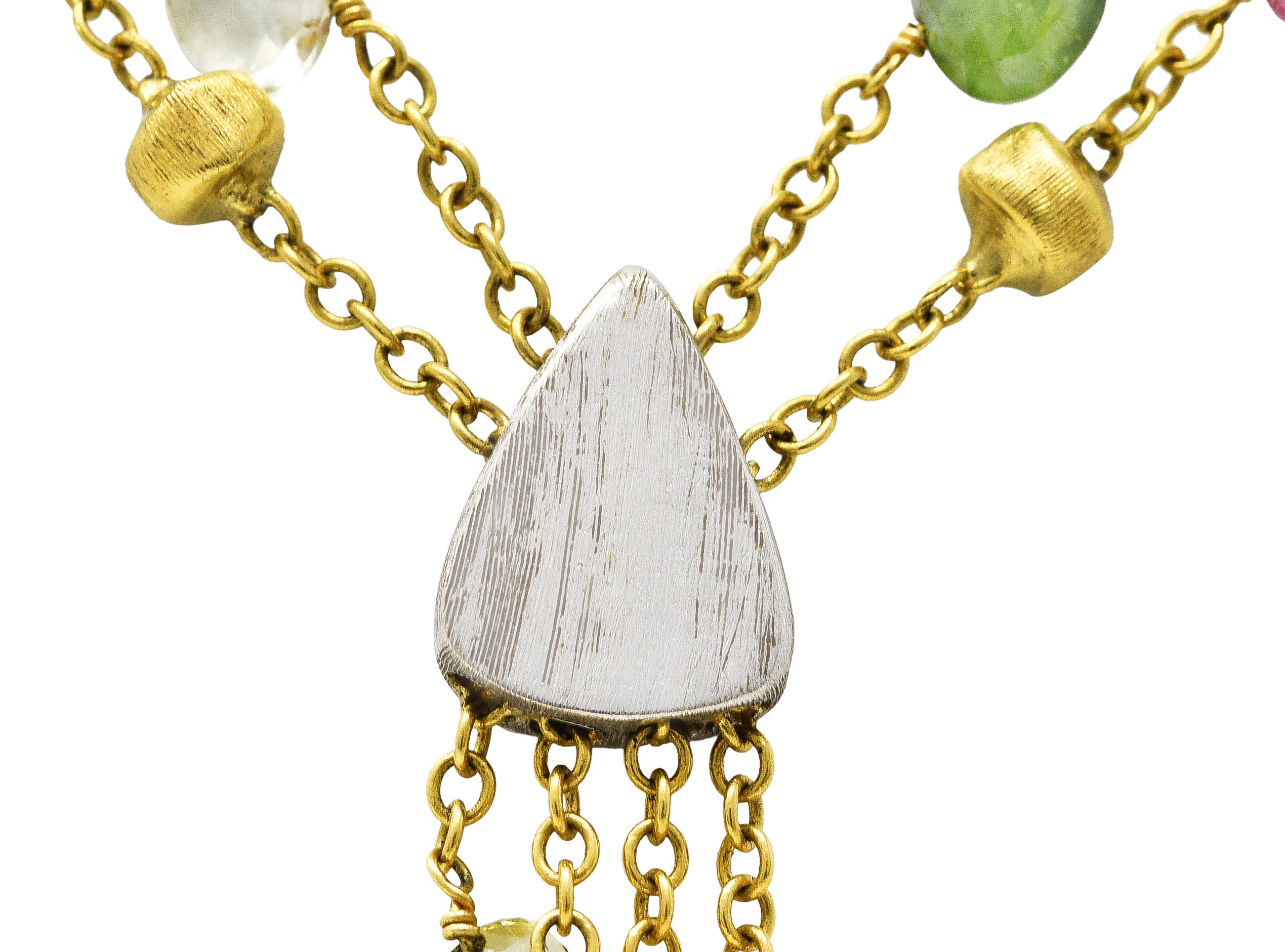 Marco Bicego Contemporary Multi-Gem Diamond 18 Karat Two-Tone Gold Paradise Lariate Tassel Necklace Wilson's Estate Jewelry