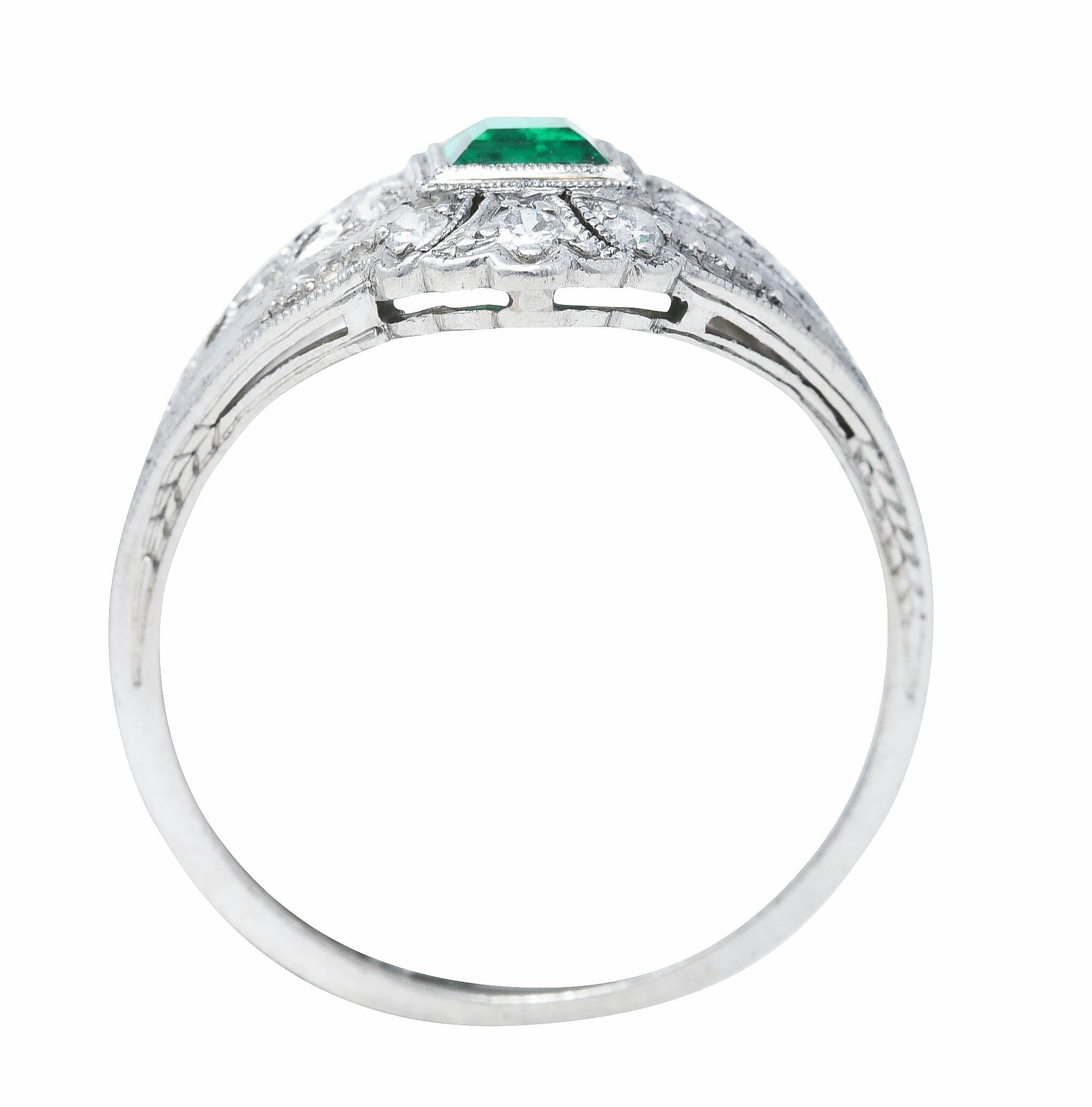 Art Deco Tiffany & Co. Emerald Diamond Platinum Dinner Alternative Ring Wilson's Estate Jewelry