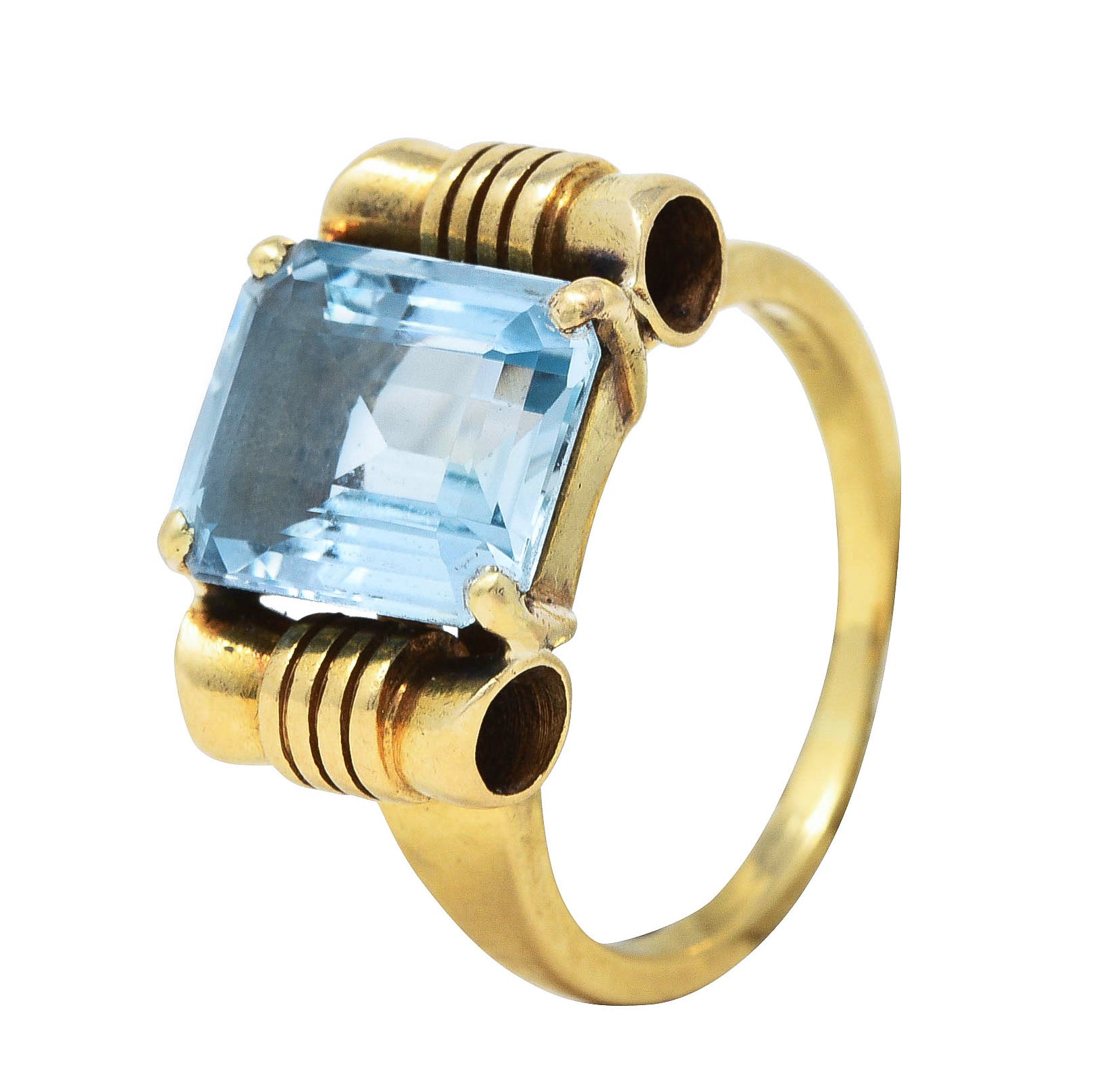 Tiffany & Co. Retro 3.70 CTW Aquamarine 14 Karat Yellow Gold Ring Wilson's Antique & Estate Jewelry