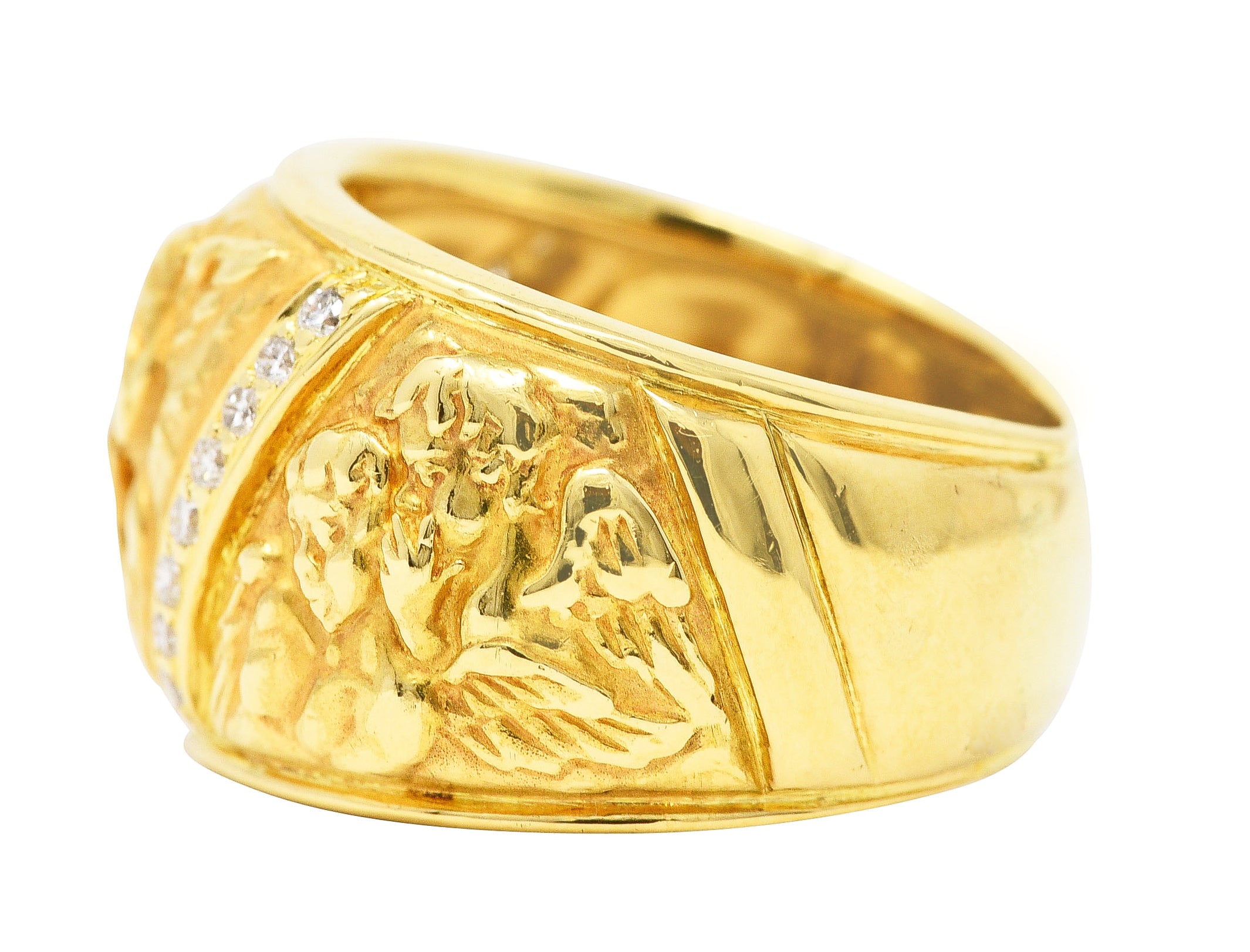 Carrera y Carrera 1990's 18 Karat Yellow Gold Repoussé Cherub Vintage Band Ring Wilson's Estate Jewelry