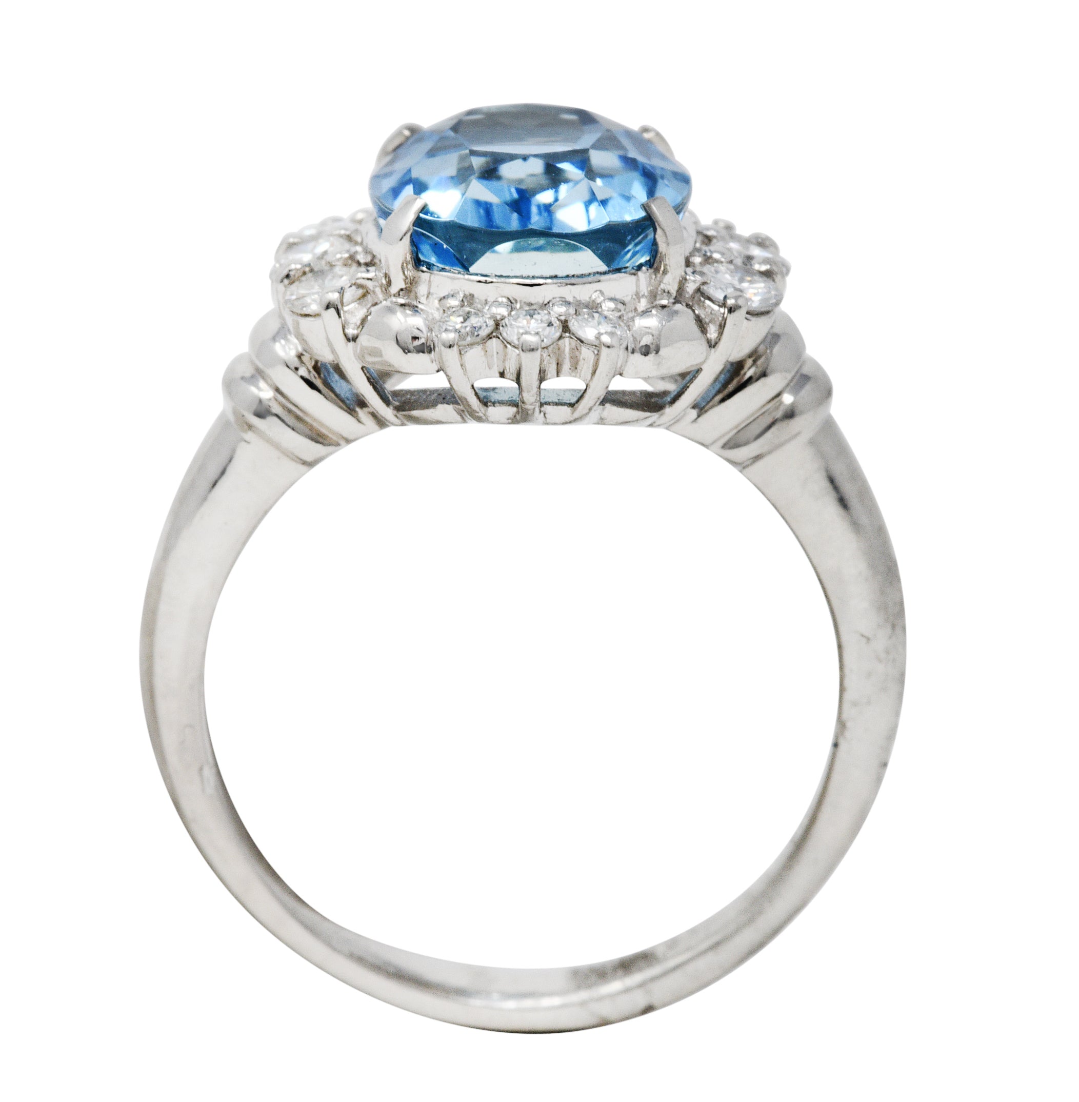 Contemporary 3.70 CTW Aquamarine Diamond Platinum Cluster RingRing - Wilson's Estate Jewelry