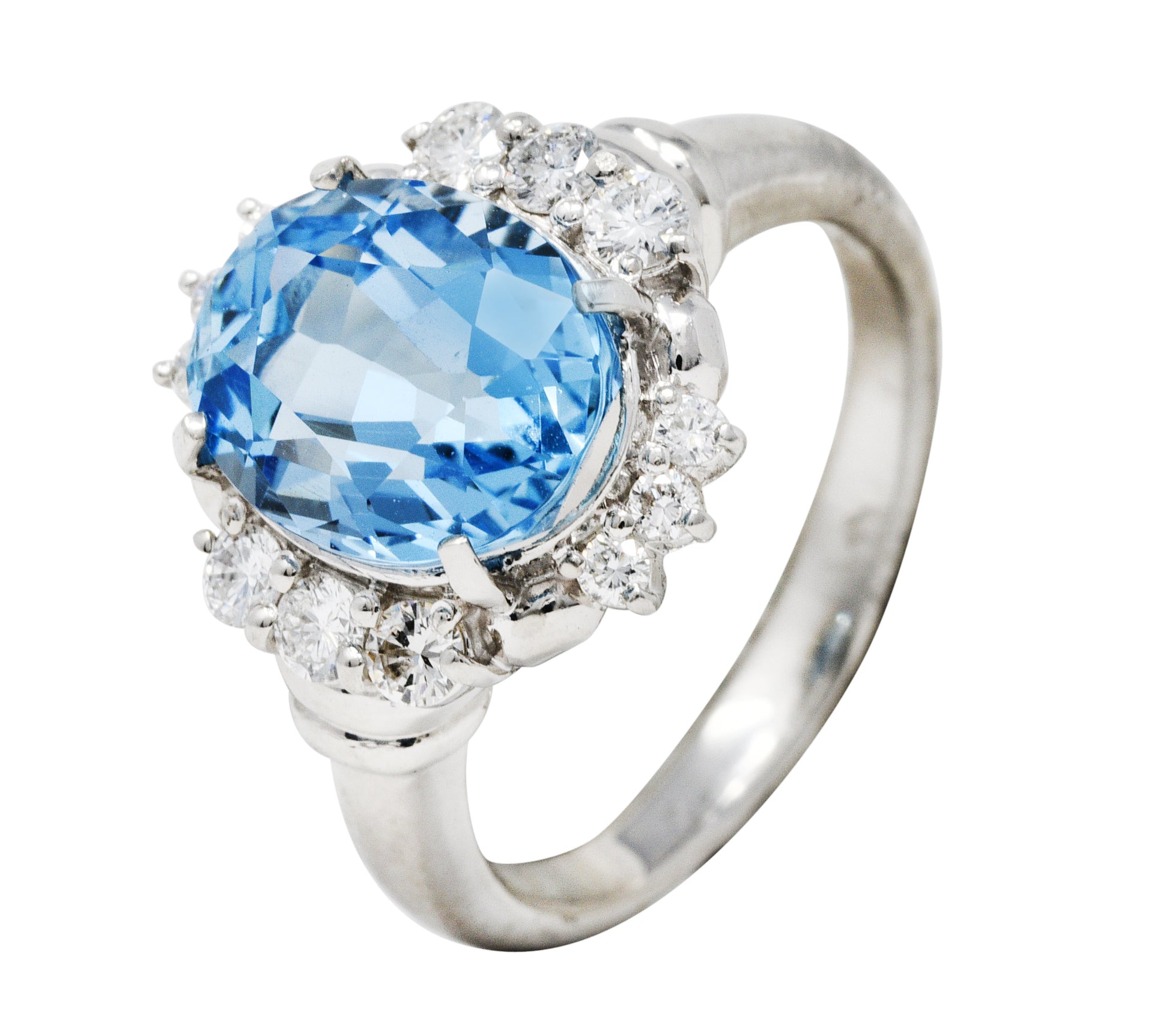 Contemporary 3.70 CTW Aquamarine Diamond Platinum Cluster RingRing - Wilson's Estate Jewelry