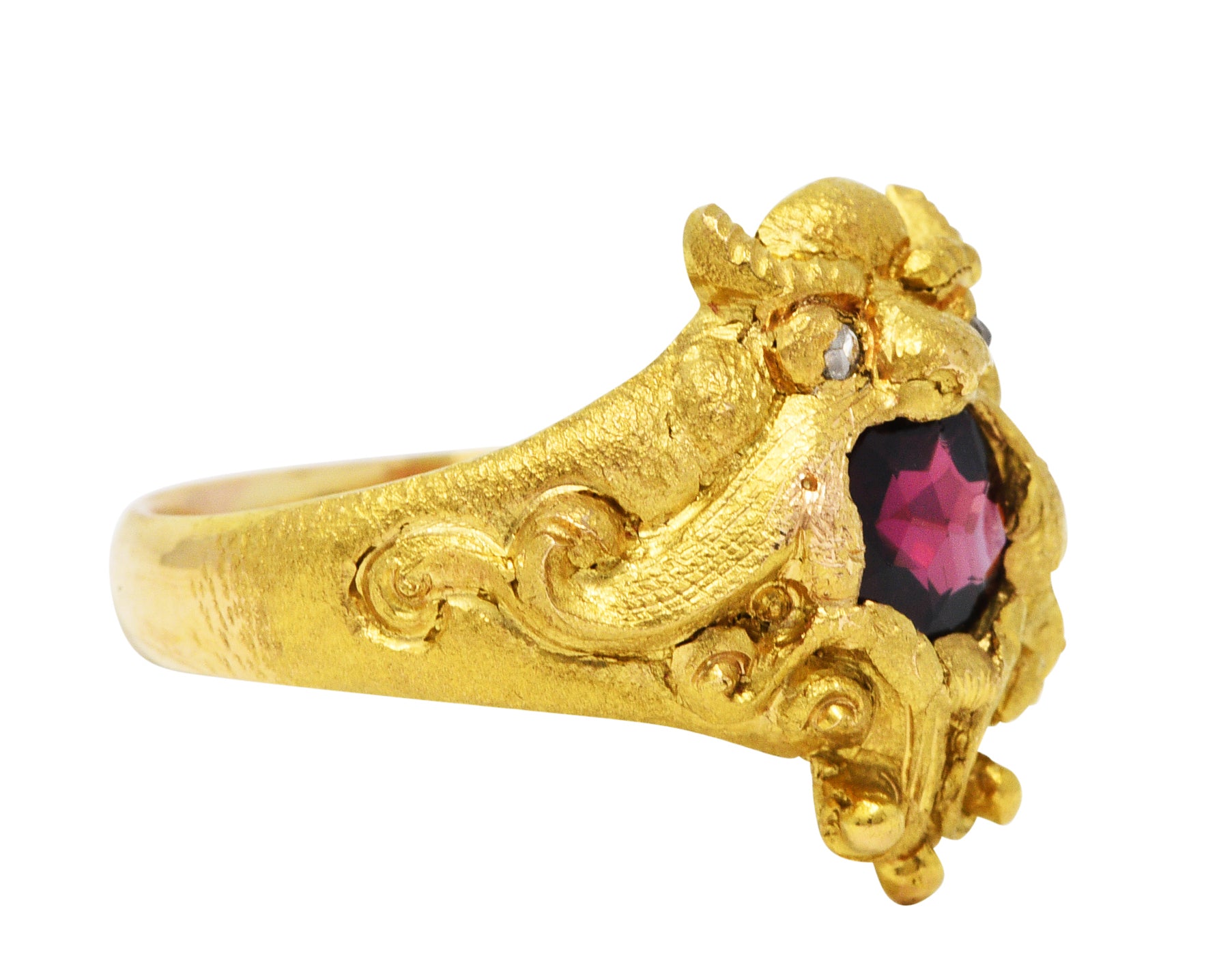 Vintage Garnet Diamond 18 Karat Gold Unisex Gargoyle RingRing - Wilson's Estate Jewelry