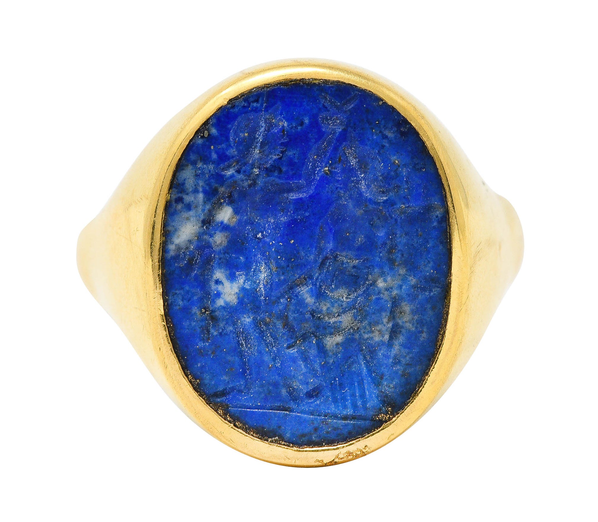 Vintage Italian Lapis Lazuli 18 Karat Yellow Gold Unisex Intaglio Signet Ring Wilson's Estate Jewelry