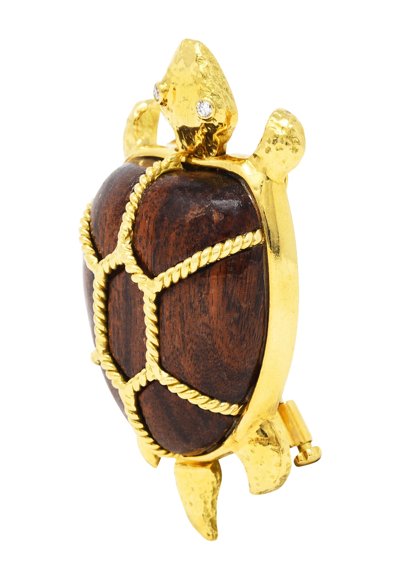 Sabbadini Diamond Wood 18 Karat Gold Large Turtle BroochBrooch - Wilson's Estate Jewelry