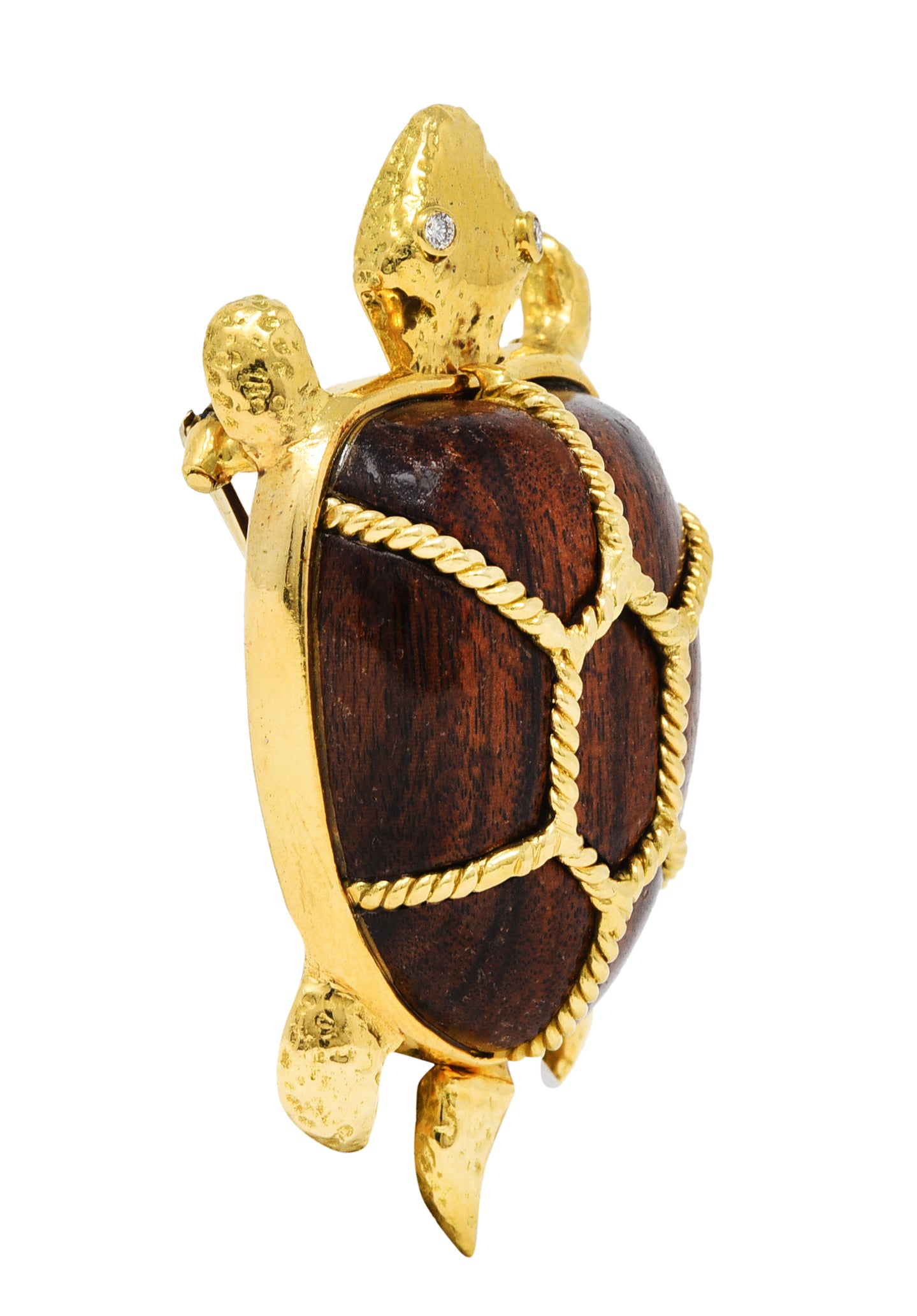 Sabbadini Diamond Wood 18 Karat Gold Large Turtle BroochBrooch - Wilson's Estate Jewelry