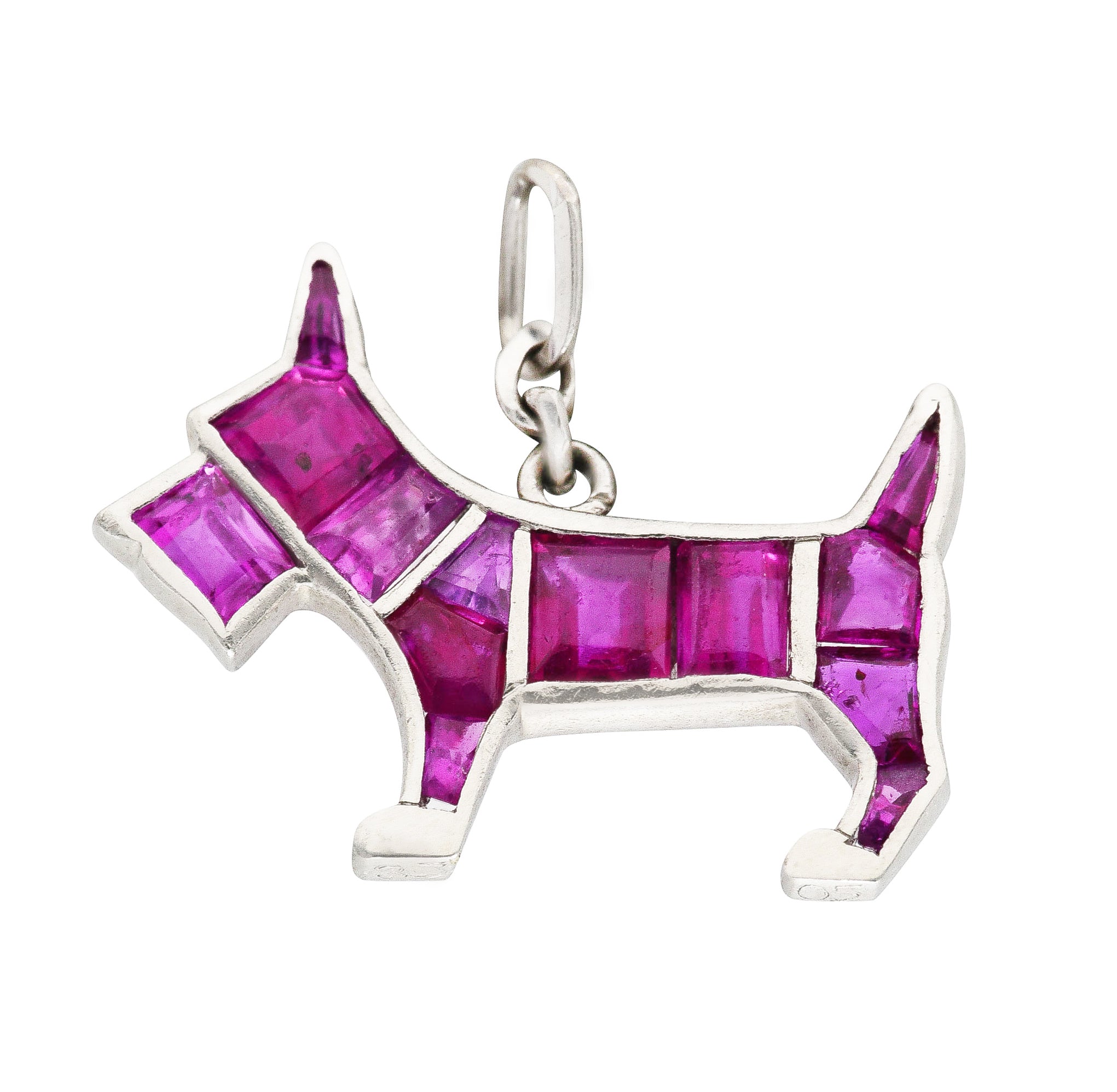 Art Deco Ruby Platinum Scottish Terrier Dog Charm Wilson's Estate Jewelry