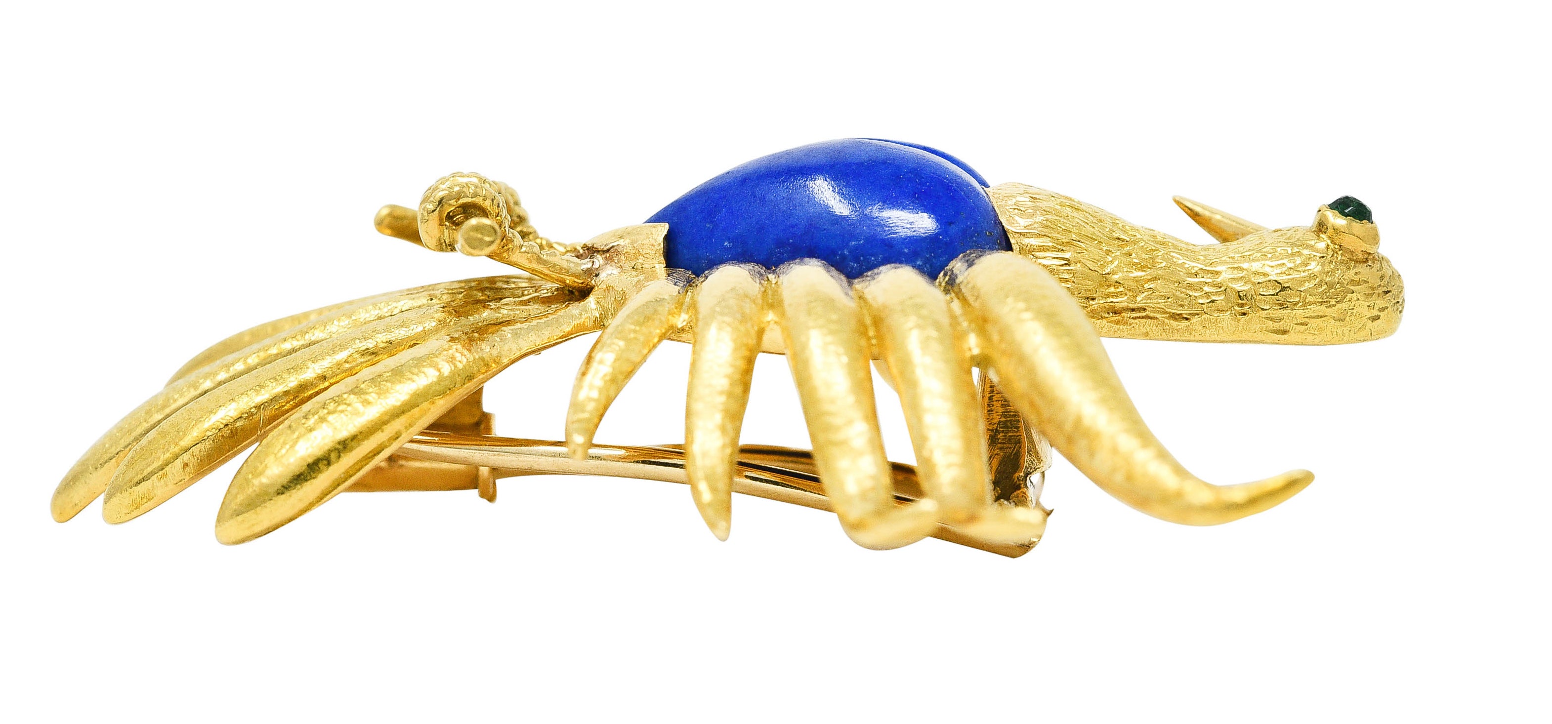 Schlumberger Tiffany & Co. 1960's Lapis Lazuli Emerald 18 Karat Yellow Gold Phoenix Heart Vintage Brooch Wilson's Estate Jewelry