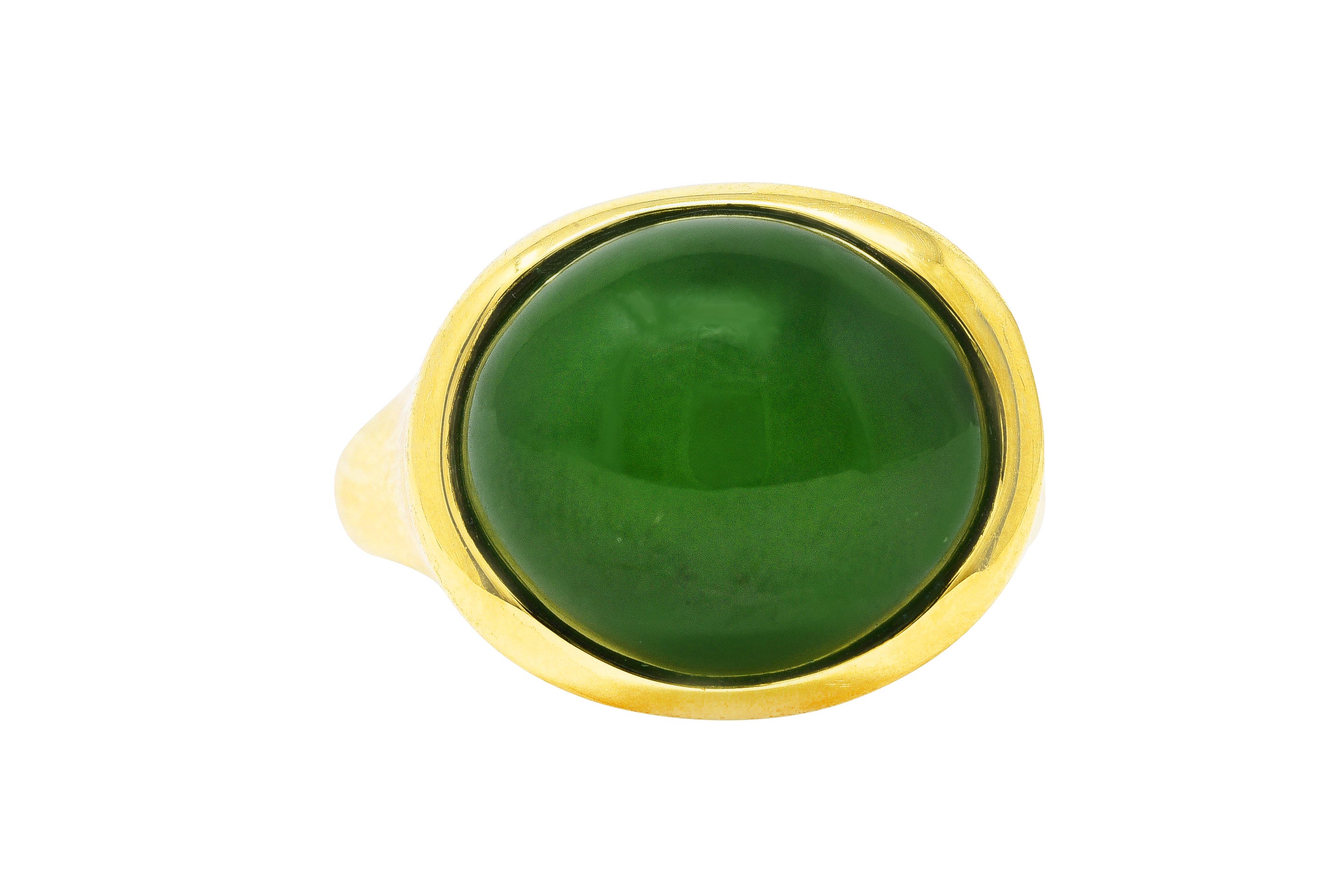 Elsa Peretti Tiffany & Co. Jade 18 Karat Yellow Gold Cabochon Ring Wilson's Estate Jewelry