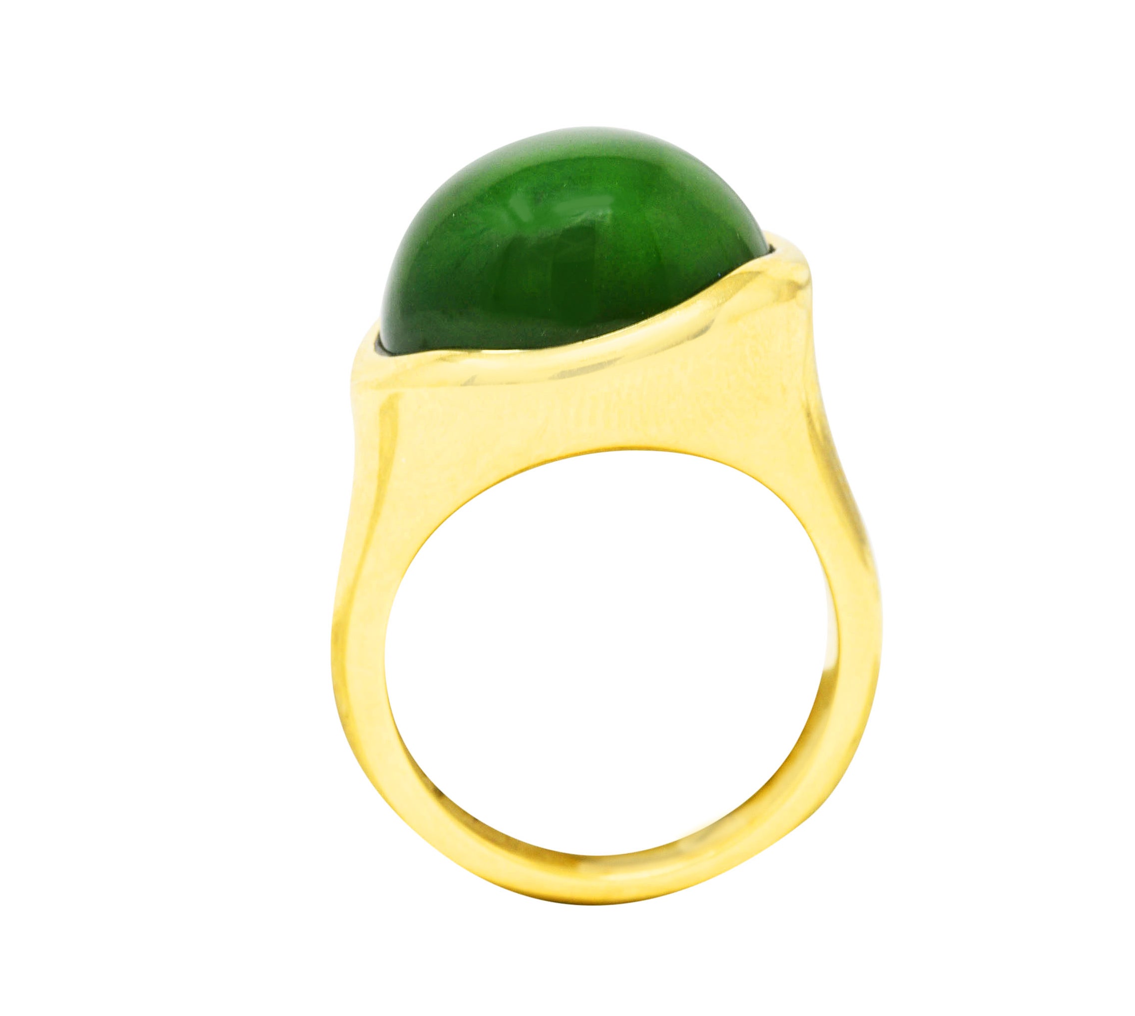 Elsa Peretti Tiffany & Co. Jade 18 Karat Yellow Gold Cabochon Ring Wilson's Estate Jewelry