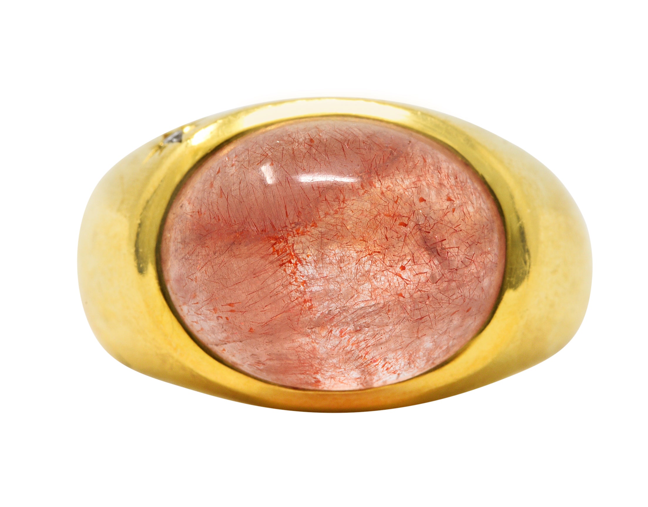 H. Stern Italian Rutilated Quartz Diamond 18 Karat Yellow Gold Gemstone Ring Wilson's Estate Jewelry