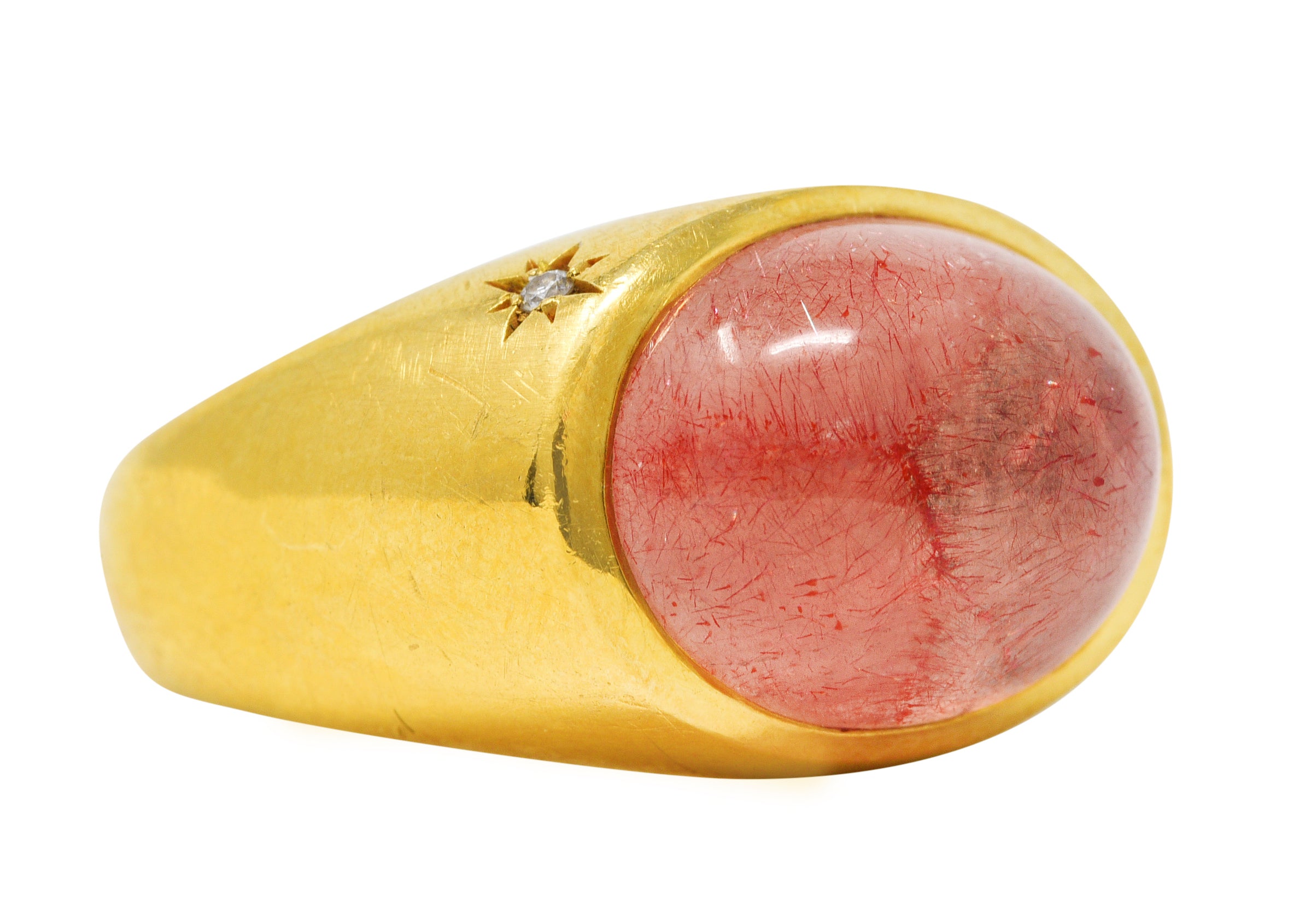 H. Stern Italian Rutilated Quartz Diamond 18 Karat Yellow Gold Gemstone Ring Wilson's Estate Jewelry