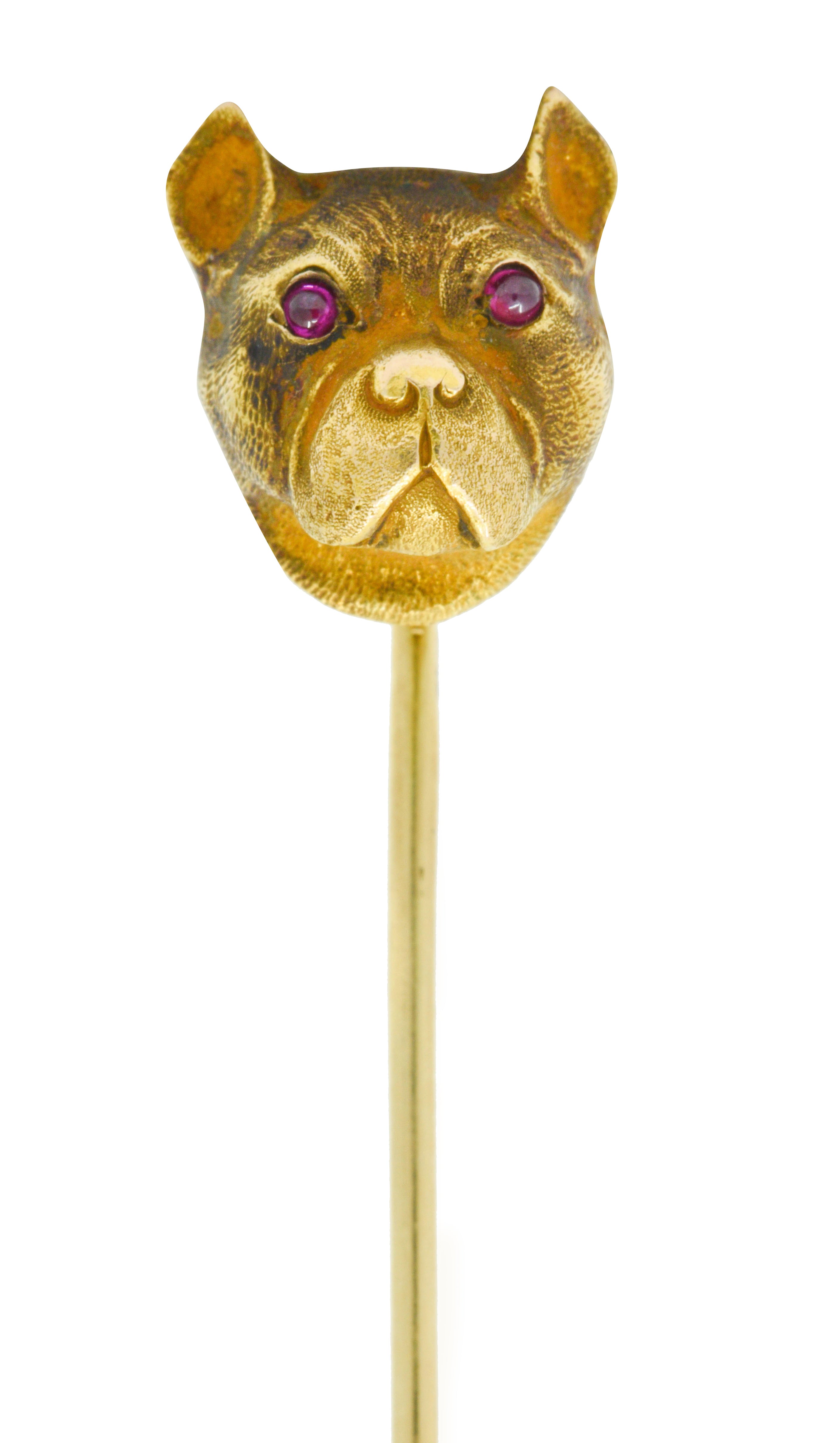 Bippart & Co. Art Nouveau Ruby 14 Karat Gold French Bulldog StickpinStick Pin - Wilson's Estate Jewelry