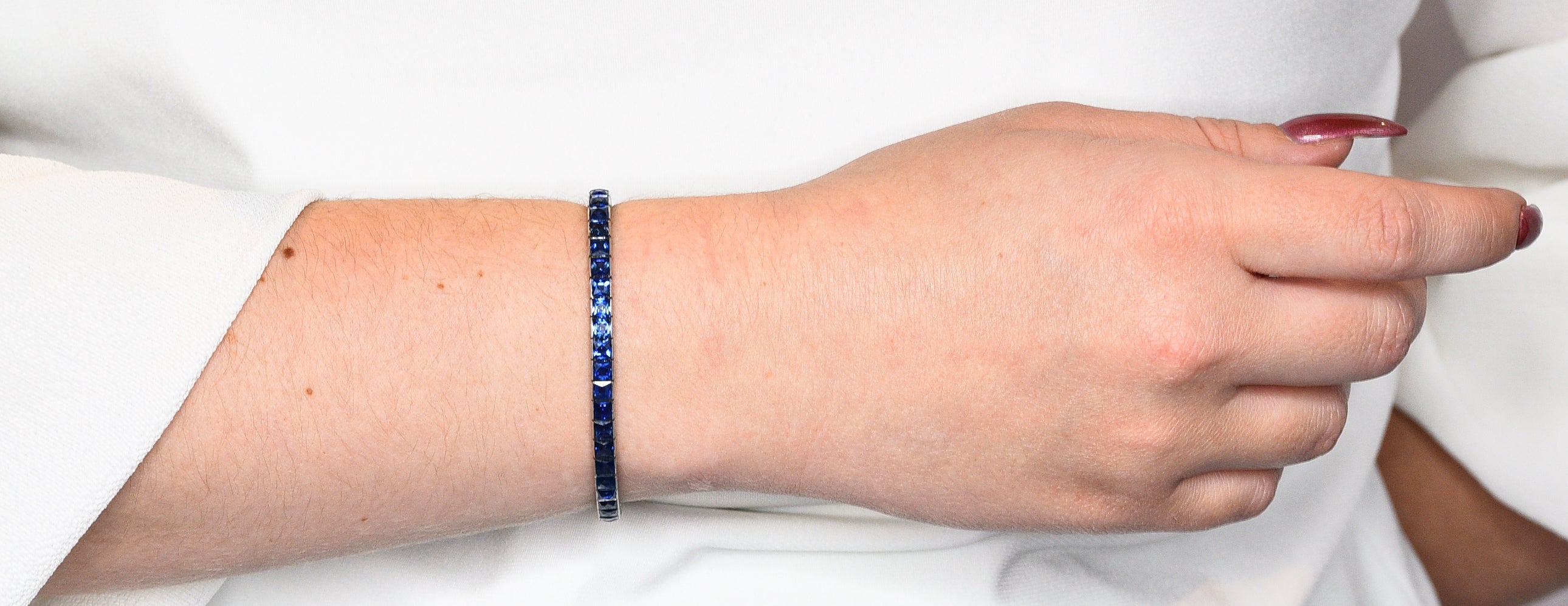 Art Deco 14.10 CTW French Cut Sapphire Platinum Line Braceletbracelet - Wilson's Estate Jewelry