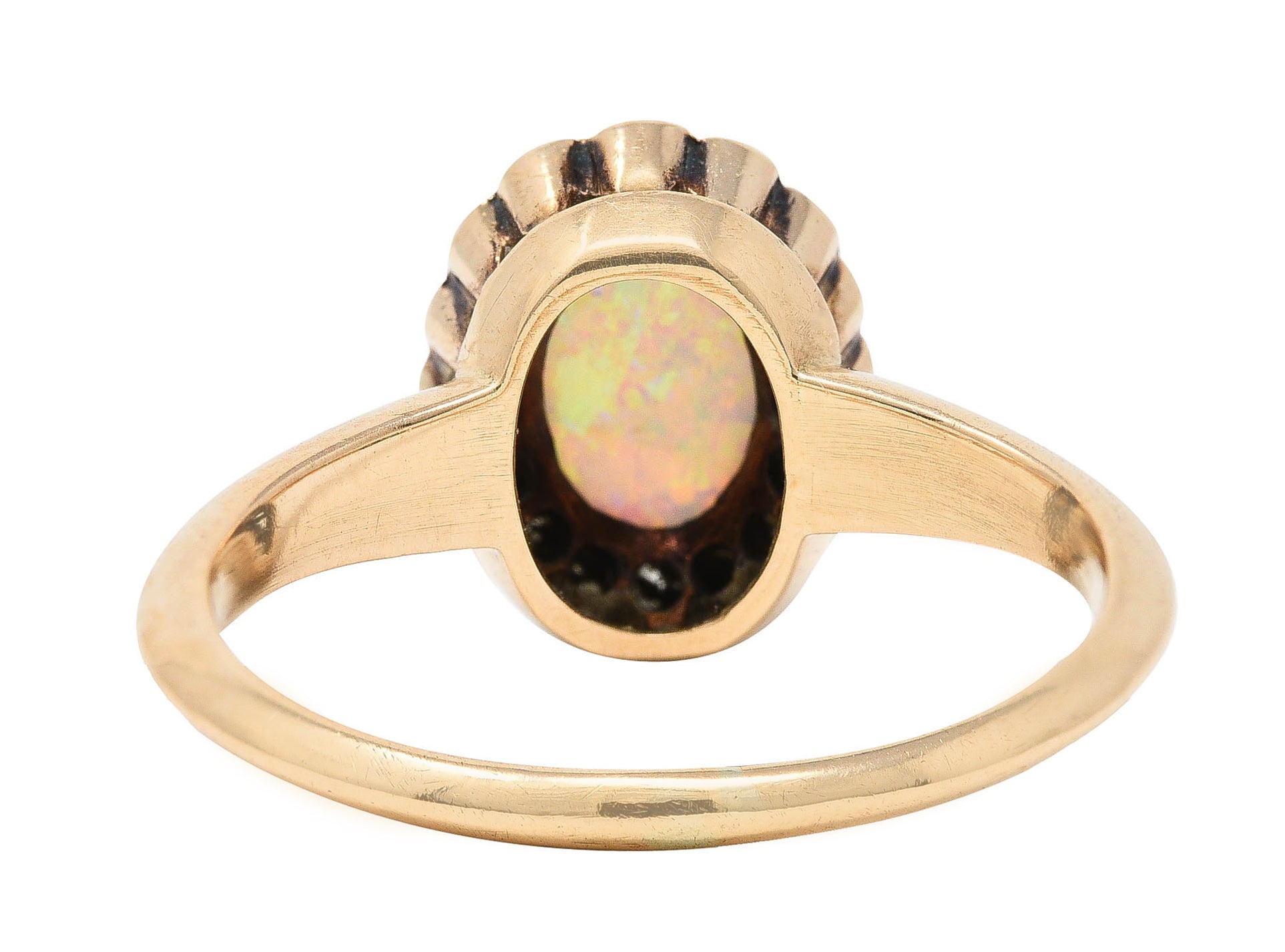 Allsopp-Steller Victorian Opal Diamond 14 Karat Yellow Gold Antique Halo Ring Wilson's Estate Jewelry