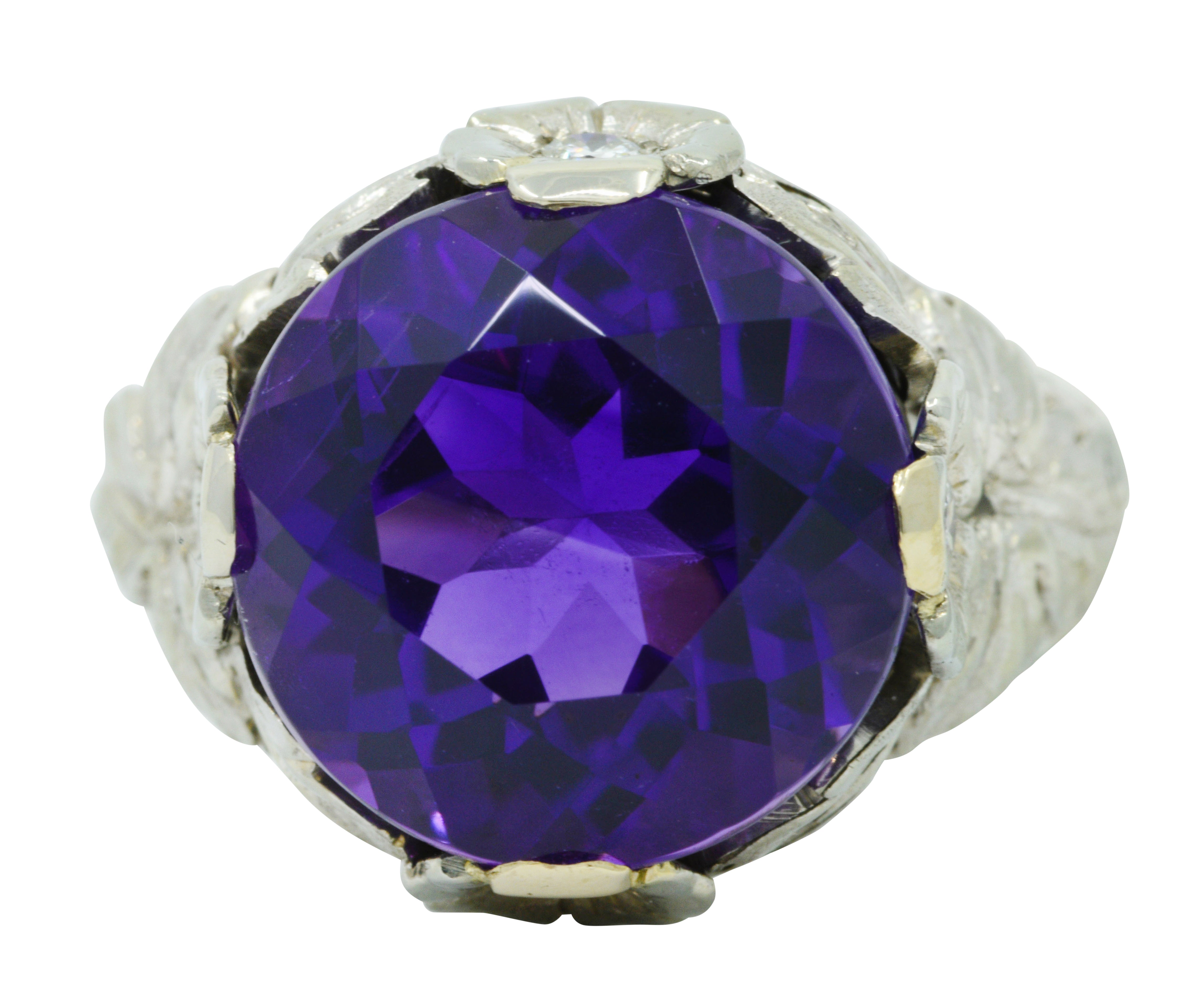 Edwardian Amethyst Diamond 18 Karat White Gold Floral Cocktail RingRing - Wilson's Estate Jewelry