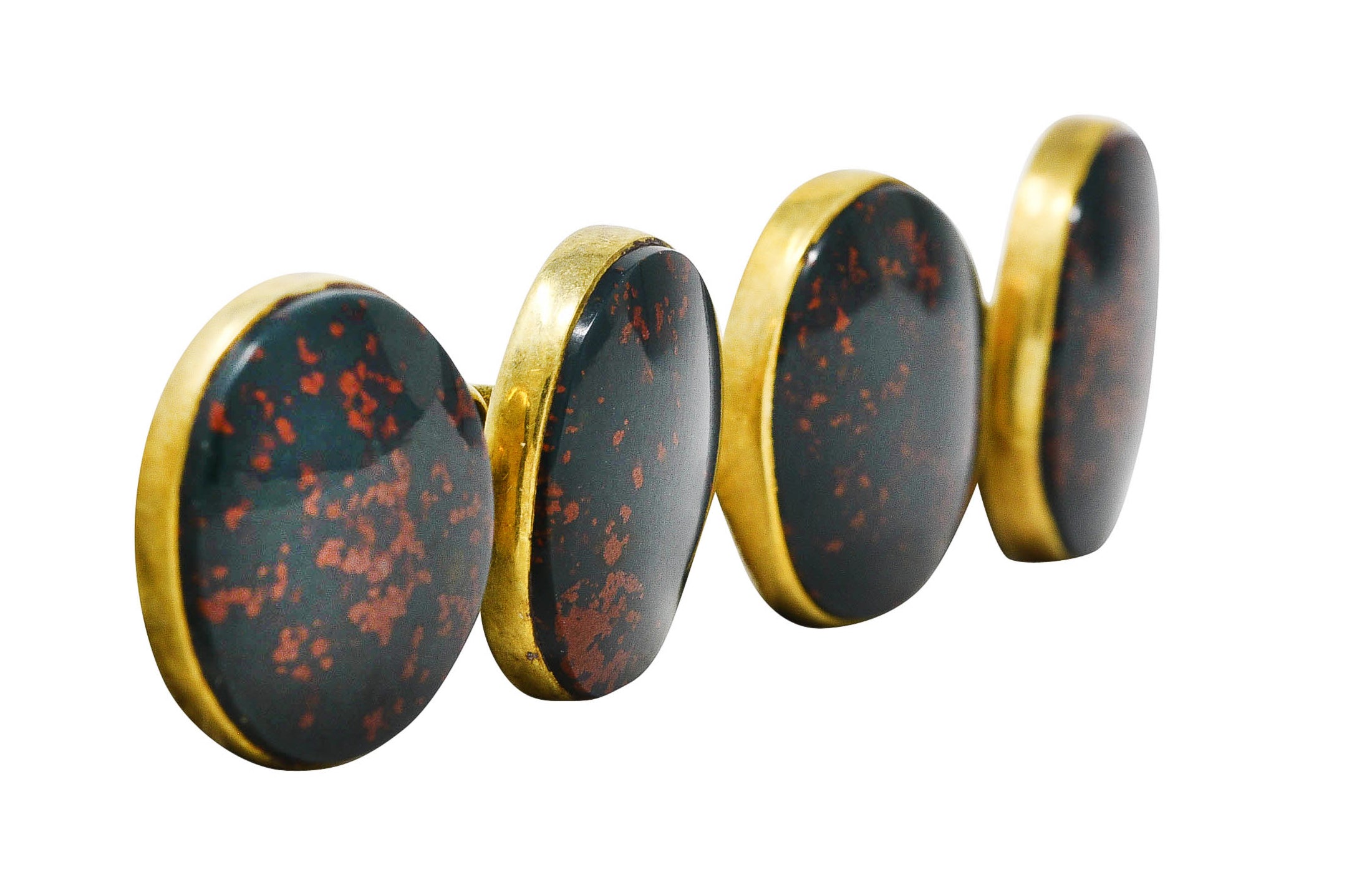 Sansbury & Nellis Early Art Deco Bloodstone 14 Karat Gold Men's Cufflinks Wilson's Estate Jewelry