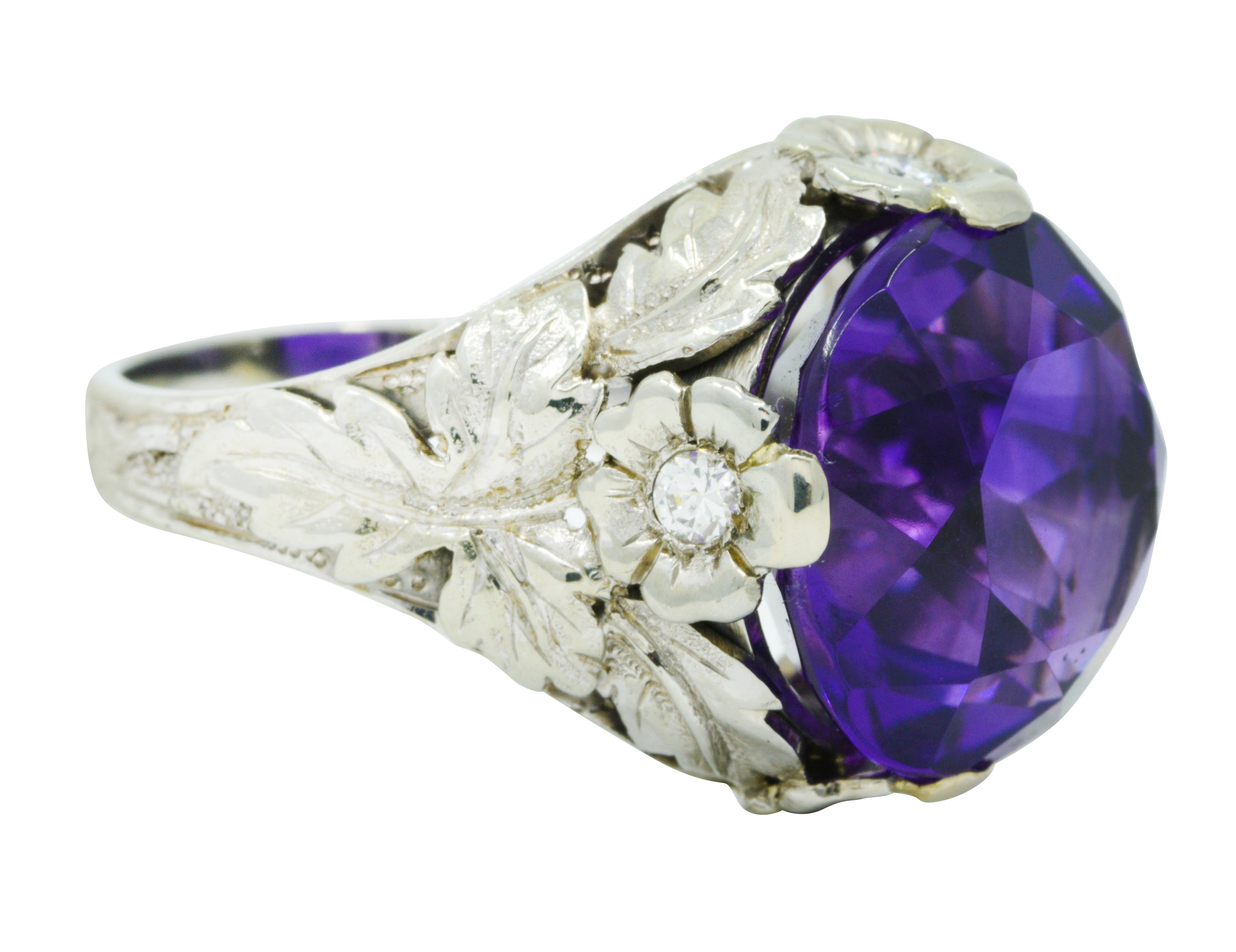 Edwardian Amethyst Diamond 18 Karat White Gold Floral Cocktail RingRing - Wilson's Estate Jewelry