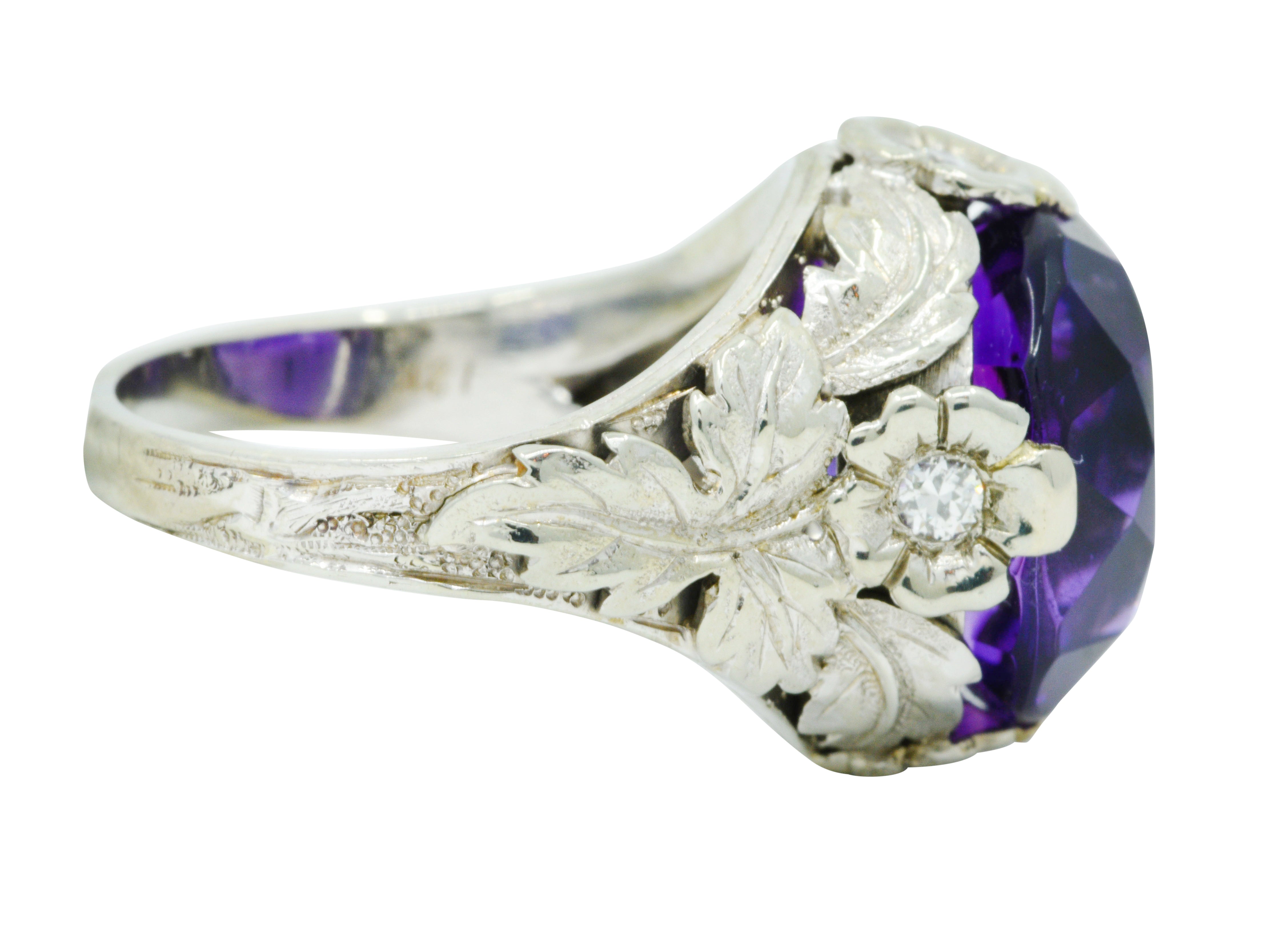 Edwardian Amethyst Diamond 18 Karat White Gold Floral Cocktail RingRing - Wilson's Estate Jewelry