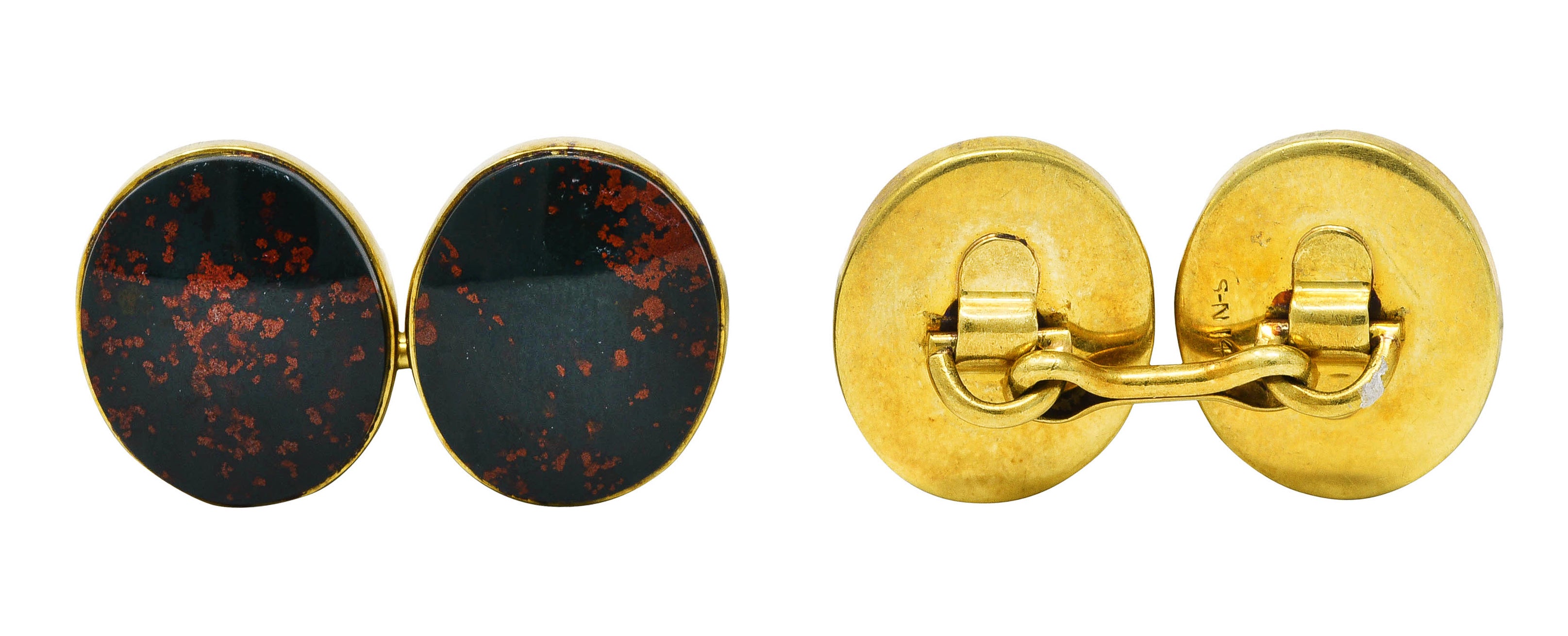 Sansbury & Nellis Early Art Deco Bloodstone 14 Karat Gold Men's Cufflinks Wilson's Estate Jewelry